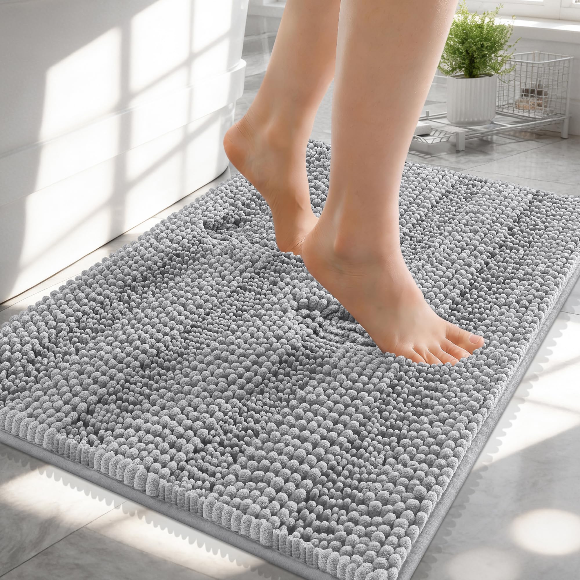 OLANLY Thick Bathroom Rugs 30x20, Extra Soft Absorbent Chenille Striped Bath Rugs, Rubber Backing, Machine Wash Dry, Bath Mats for Bathroom Floor, Tub and Shower, Home Decor Accessories, Grey