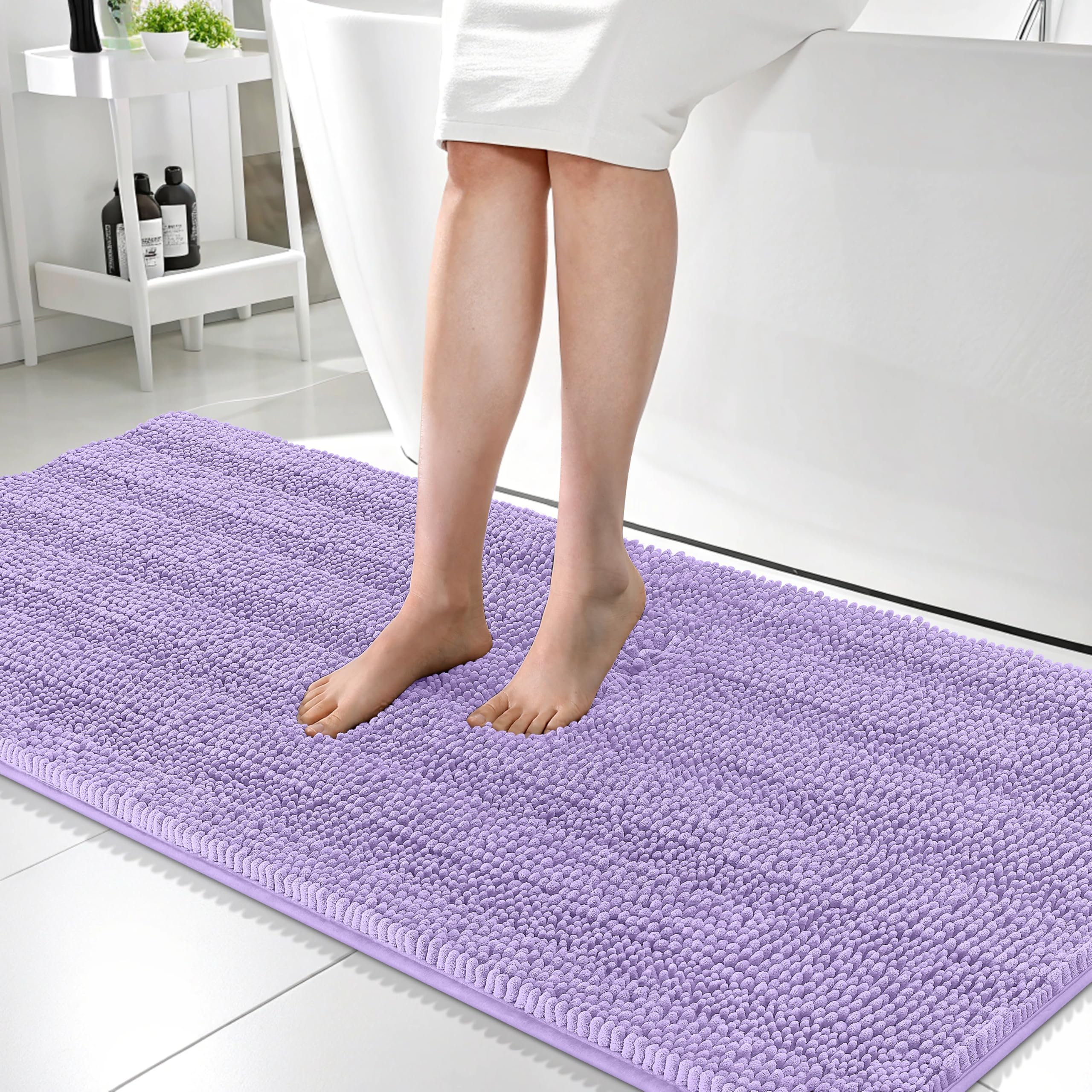 OLANLY Thick Bathroom Rugs 30x20, Extra Soft Absorbent Chenille Striped Bath Rugs, Rubber Backing, Machine Wash Dry, Bath Mats for Bathroom Floor, Tub and Shower, Home Decor Accessories, Grey
