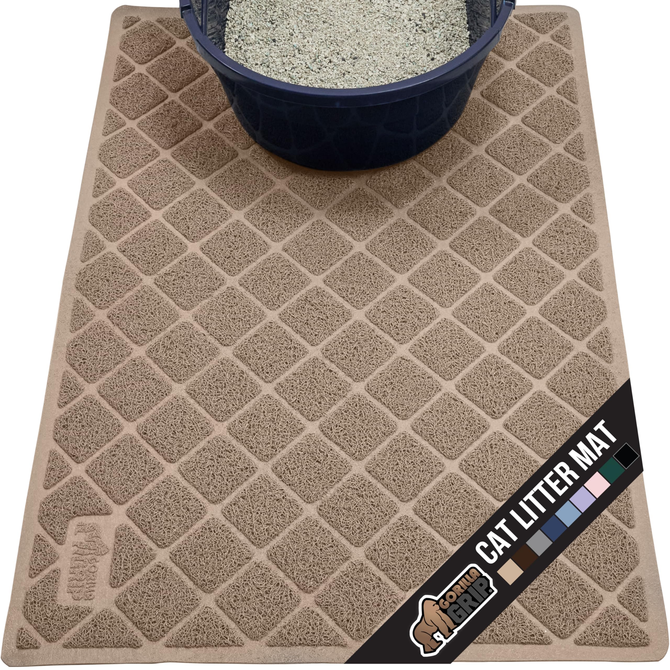 GORILLA GRIP Cat Litter Box Mat, Water Resistant, US Designed Kitty Litter Trapping Mats, Easy to Clean, Scatter Control, Less Mess and Clean Floors, Kitten Supplies for Indoor Cats, 24x17 Grey