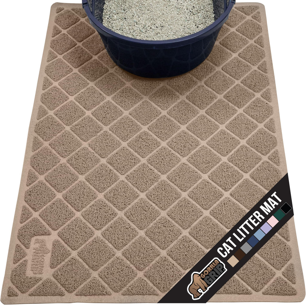 GORILLA GRIP Cat Litter Box Mat, Water Resistant, US Designed Kitty Litter Trapping Mats, Easy to Clean, Scatter Control, Less Mess and Clean Floors, Kitten Supplies for Indoor Cats, 24x17 Grey