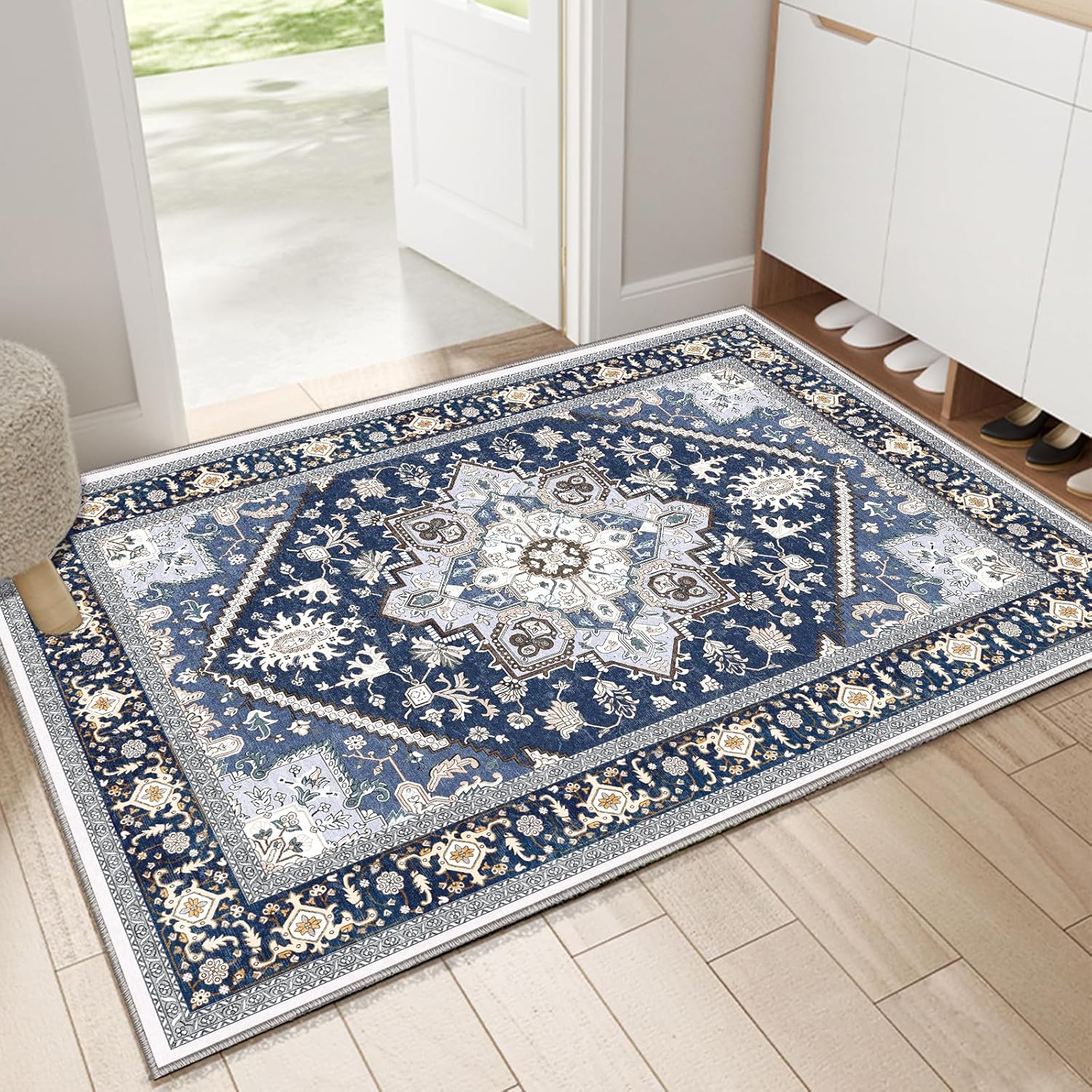 OPPODREAM Soft Area Rugs 5x7, 5x7 Washable Rug with Non Slip Backing, 5 x 7 Faux Cashmere Low-Pile Carpet, Brown