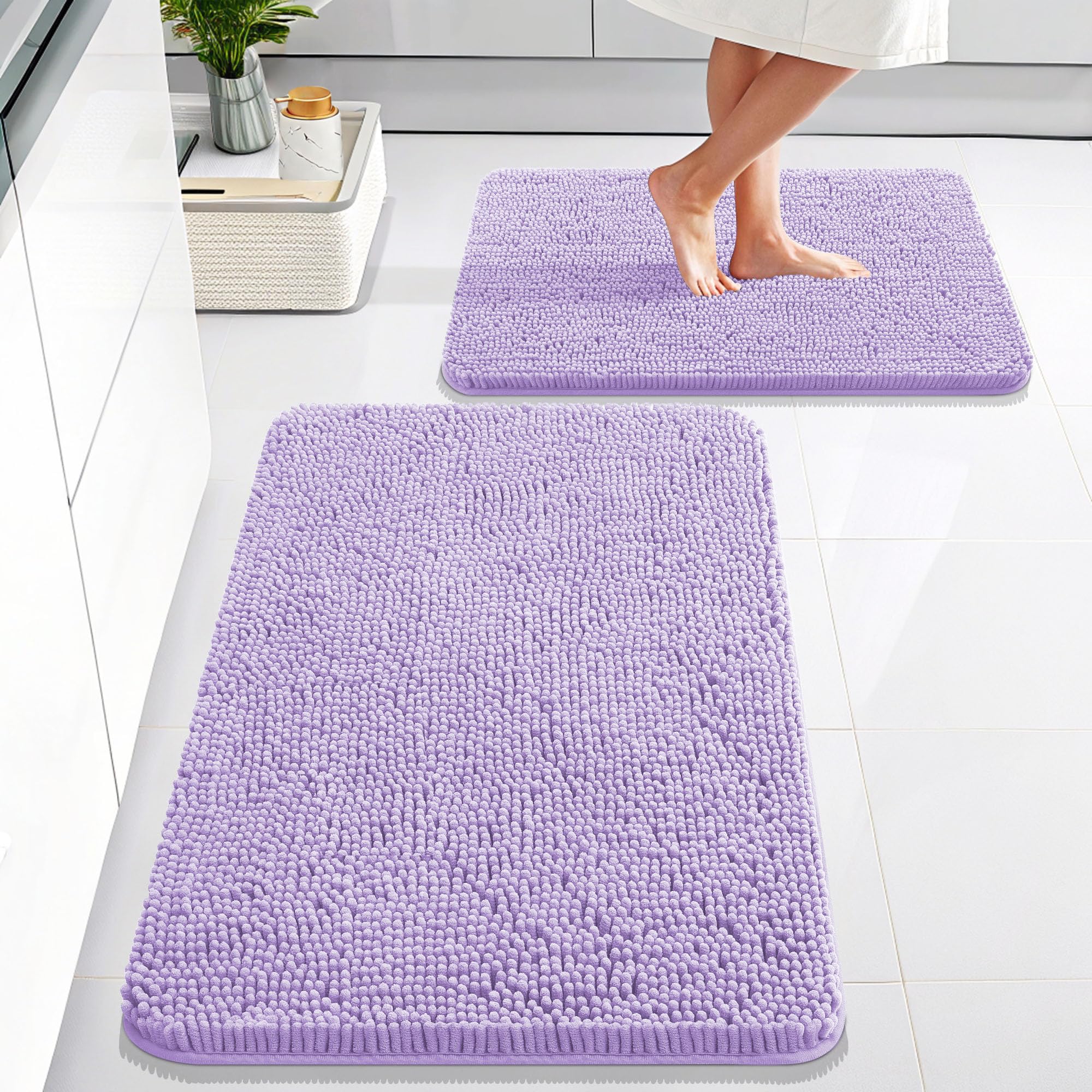 OLANLY Bathroom Rugs Sets 2 Piece, Soft Absorbent Chenille Bath Mats and U-Shaped Contour Toilet Mat Area Rug Set, Machine Washable Bath Carpet, Home Decor Accessories(30"x20"+24"x20", Grey)