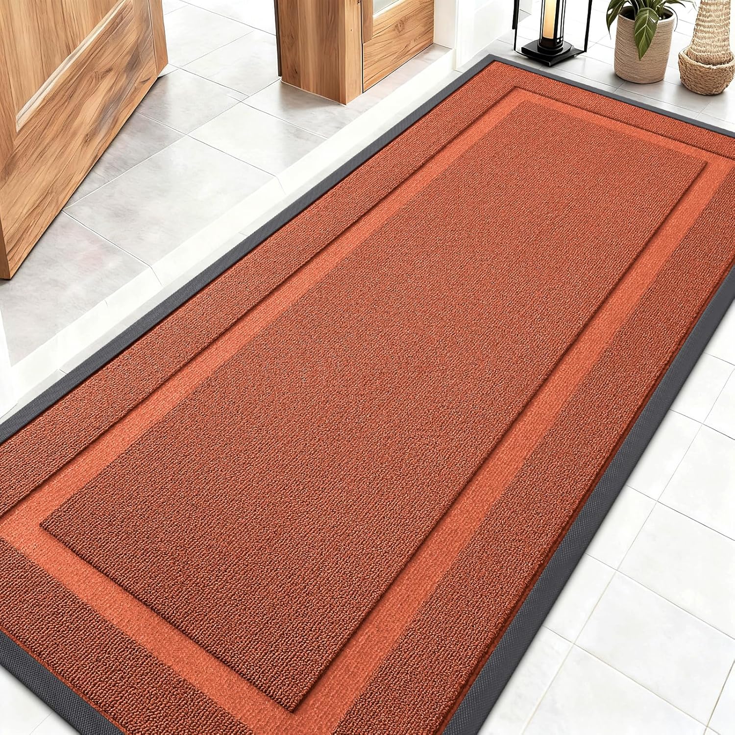 OLANLY Front Door Mat Indoor Outdoor Entrance, Waterproof All-Season, All-Weather Doormat, Sturdy Natural Rubber, Fade Resistant, Low Profile, Easy Clean Patio Porch Entryway Mat, 29.5x17, Beige