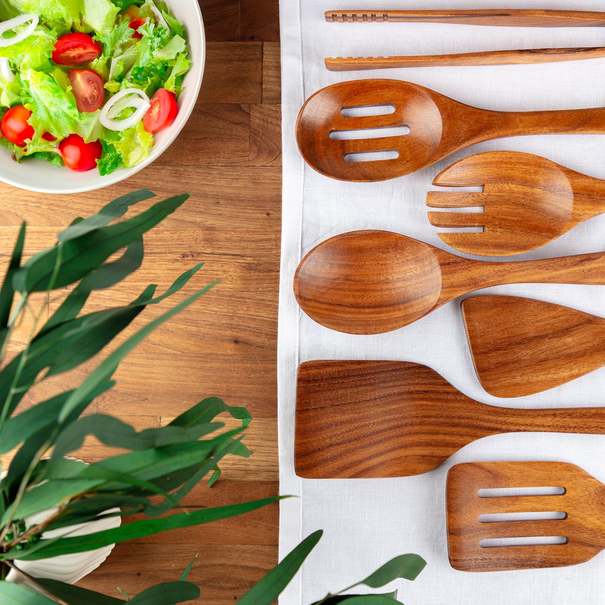 Zulay Kitchen 6 Piece Wooden Spoons for Cooking – Natural Teak Wooden Utensil Set, Easy to Clean, Durable, Smooth with Comfort Grip - Non Toxic Wooden Cooking Utensil Sets