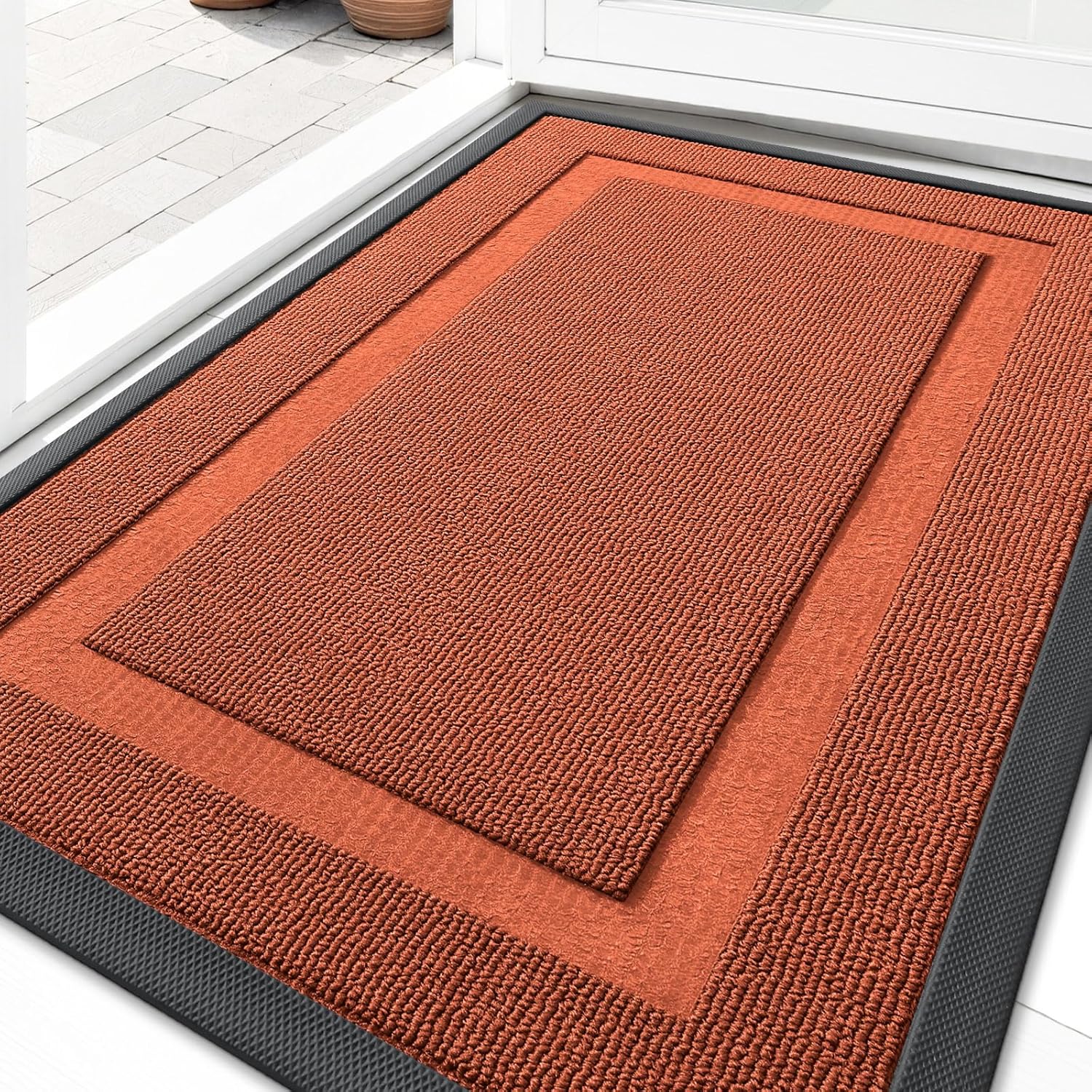 OLANLY Front Door Mat Indoor Outdoor Entrance, Waterproof All-Season, All-Weather Doormat, Sturdy Natural Rubber, Fade Resistant, Low Profile, Easy Clean Patio Porch Entryway Mat, 29.5x17, Beige