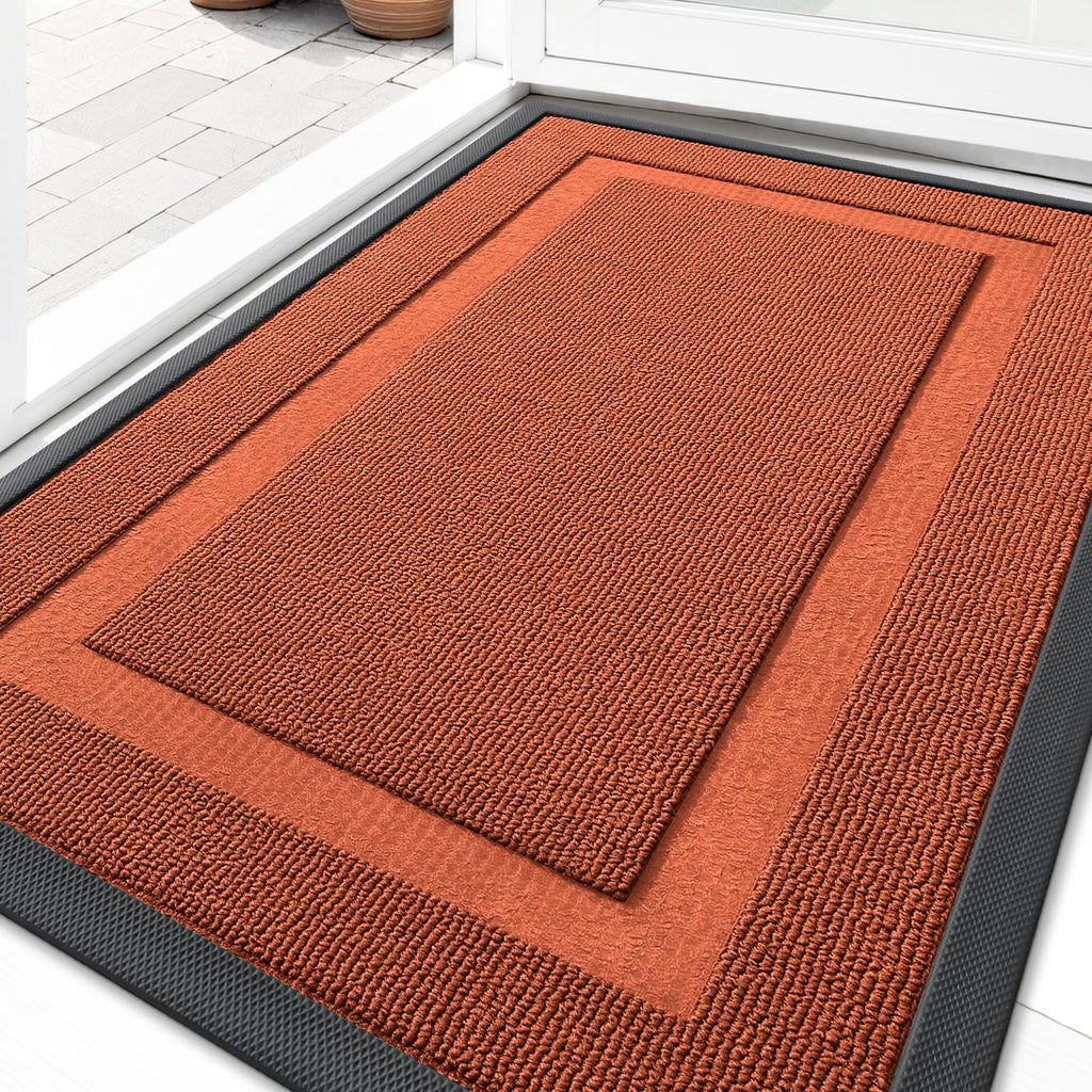 OLANLY Front Door Mat Indoor Outdoor Entrance, Waterproof All-Season, All-Weather Doormat, Sturdy Natural Rubber, Fade Resistant, Low Profile, Easy Clean Patio Porch Entryway Mat, 29.5x17, Black