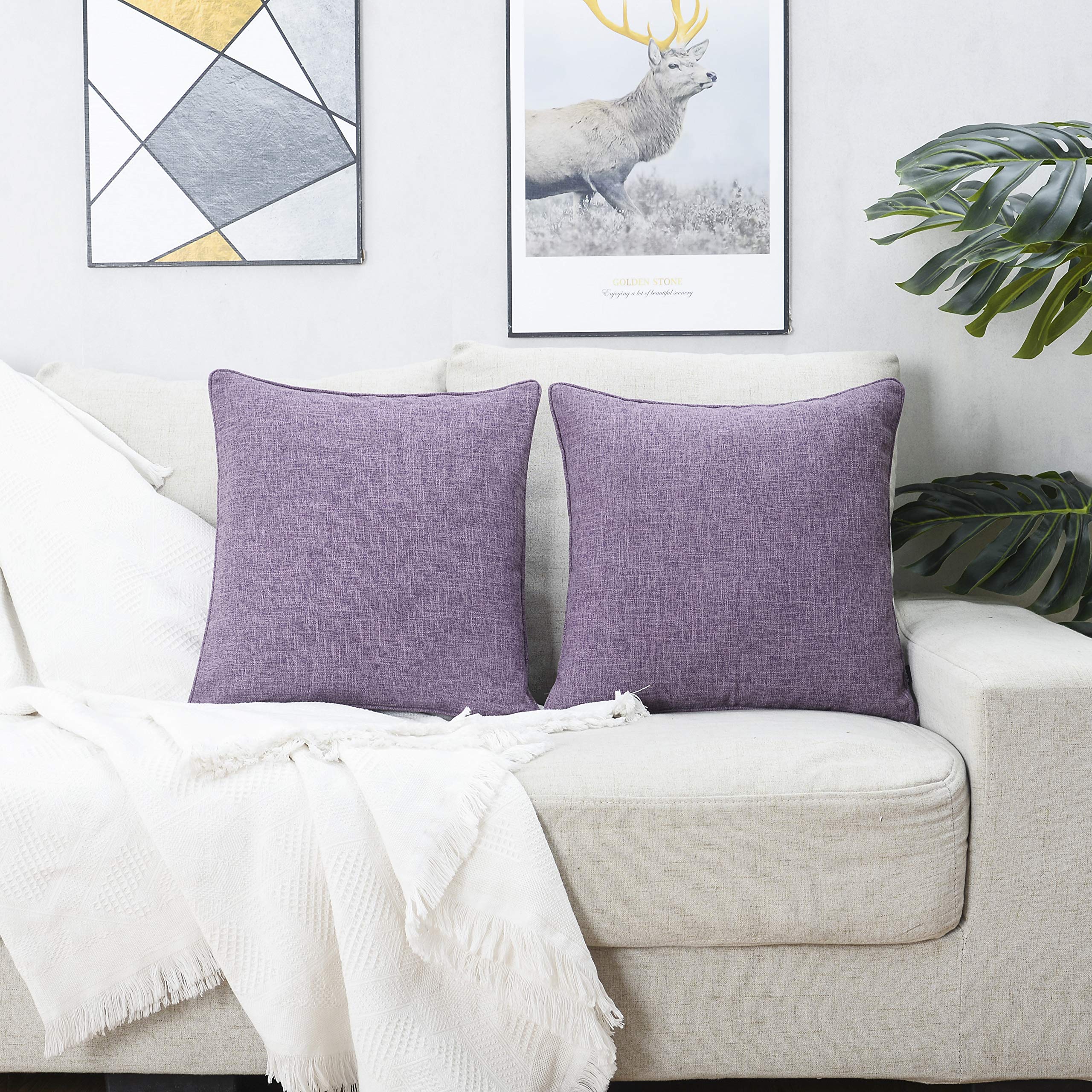 HPUK Decorative Throw Pillow Covers Set of 4 Square Couch Pillows Linen Cushion Cover for Couch Sofa Living Room, 18"x18" inches, Blue
