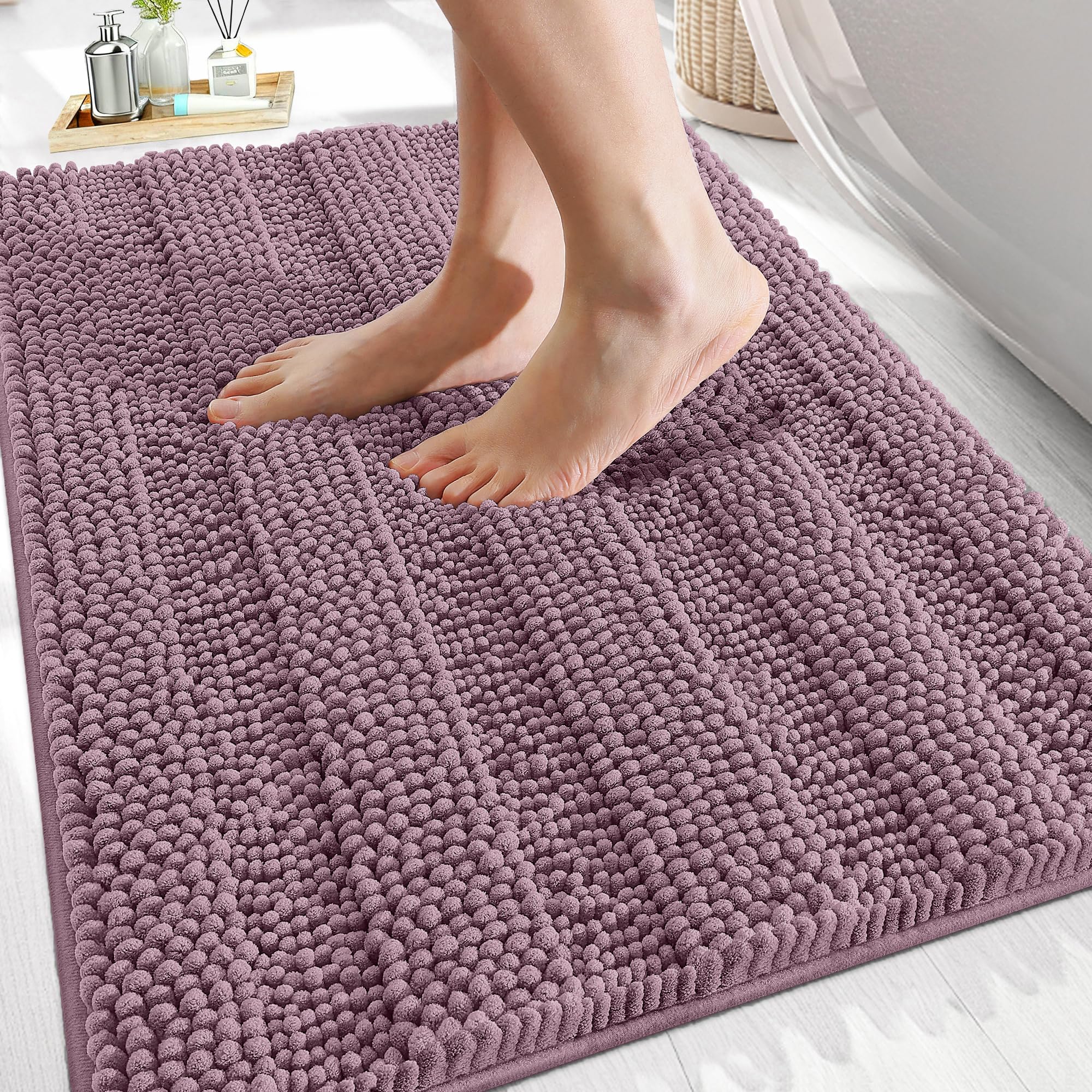 OLANLY Thick Bathroom Rugs 30x20, Extra Soft Absorbent Chenille Striped Bath Rugs, Rubber Backing, Machine Wash Dry, Bath Mats for Bathroom Floor, Tub and Shower, Home Decor Accessories, Grey