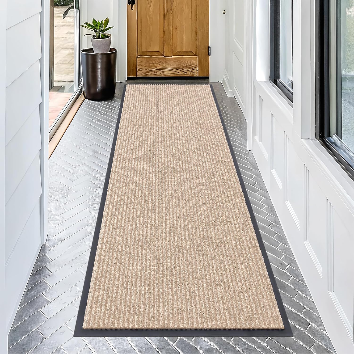 OLANLY Front Door Mat Indoor Outdoor Entrance, Waterproof Heavy Duty Doormat, Fade Resistant, Low Profile, Easy Clean Patio Porch Welcome Floor Mats for Entry, 29.5x17, Beige