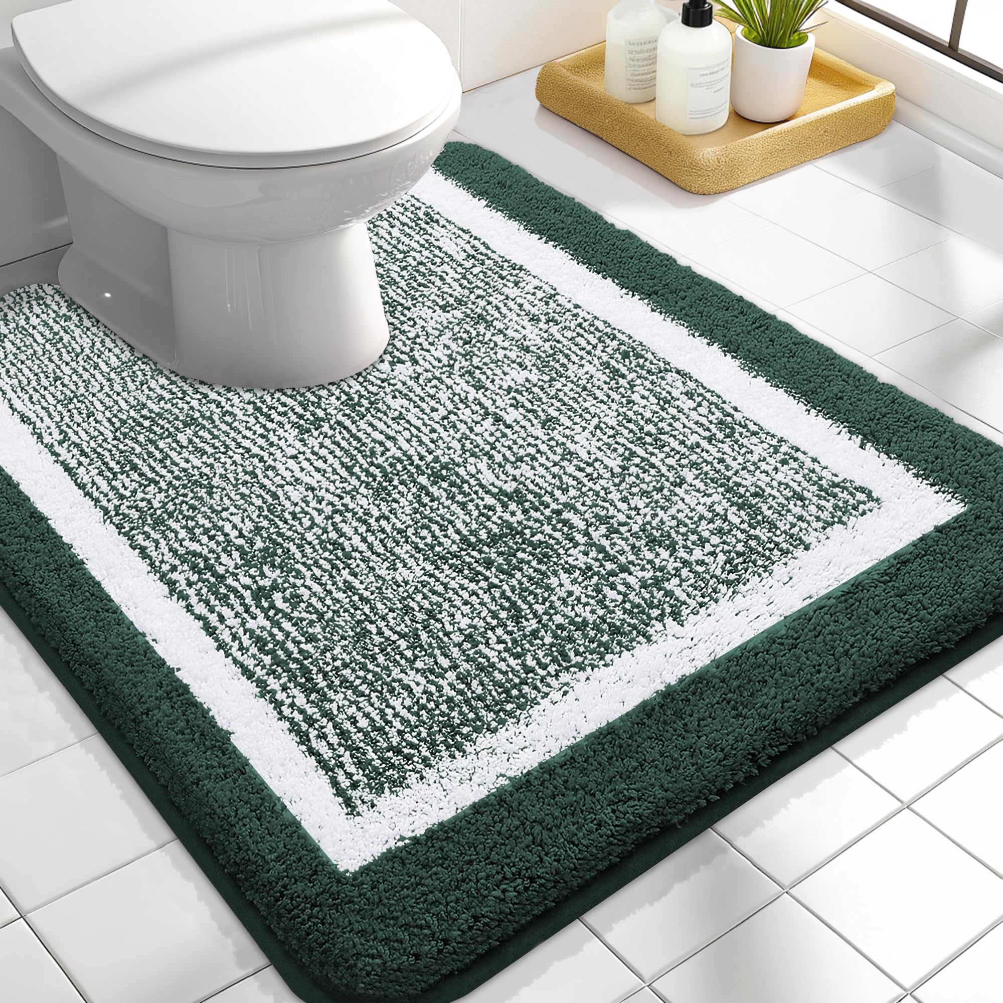 OLANLY Small Bathroom Rugs 24x16, Extra Soft and Absorbent Microfiber Bath Rugs, Non-Slip, Machine Washable, Quick Dry Shaggy Bath Carpet, Bath Mats for Bathroom Floor, Tub, Shower, Grey