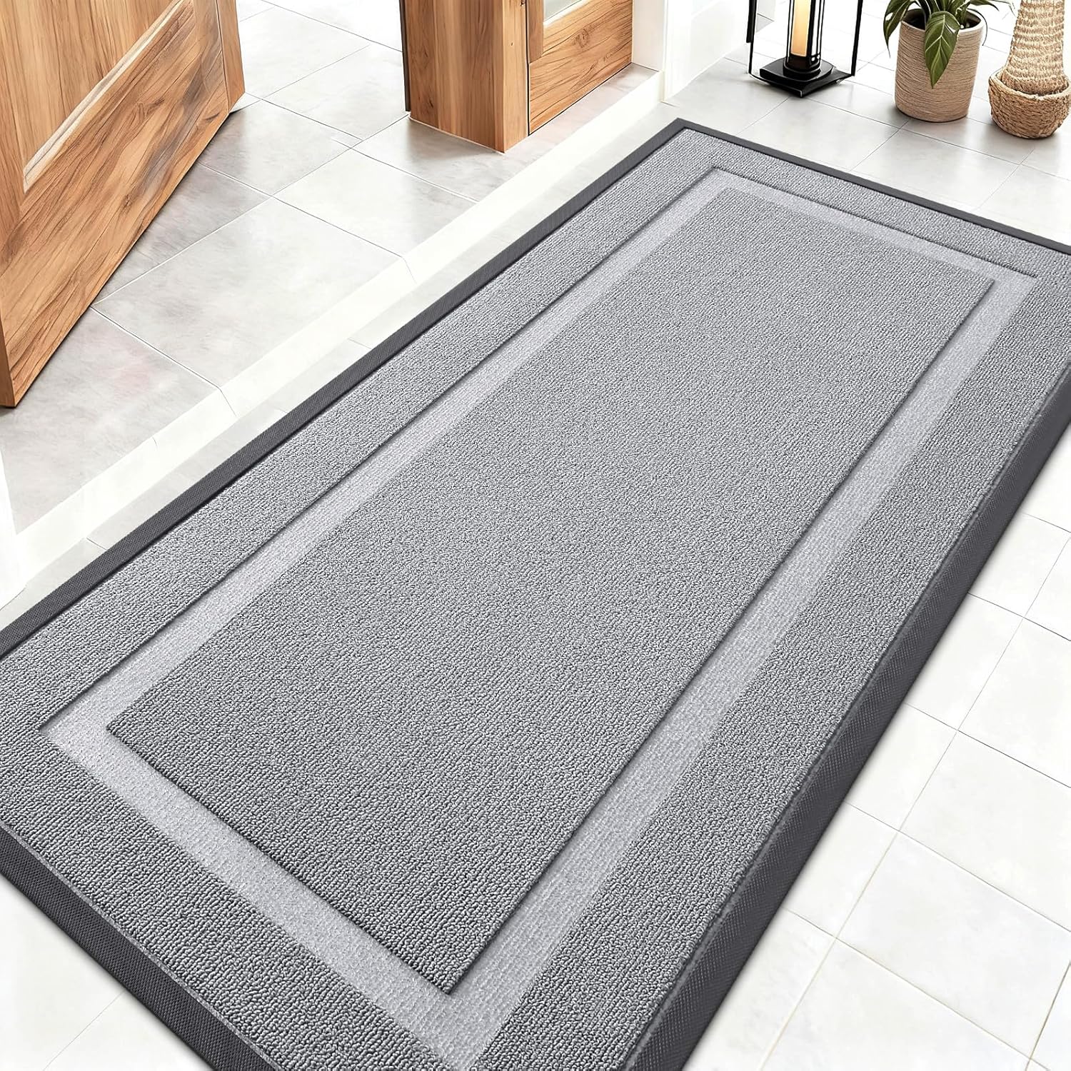 OLANLY Front Door Mat Indoor Outdoor Entrance, Waterproof All-Season, All-Weather Doormat, Sturdy Natural Rubber, Fade Resistant, Low Profile, Easy Clean Patio Porch Entryway Mat, 29.5x17, Beige