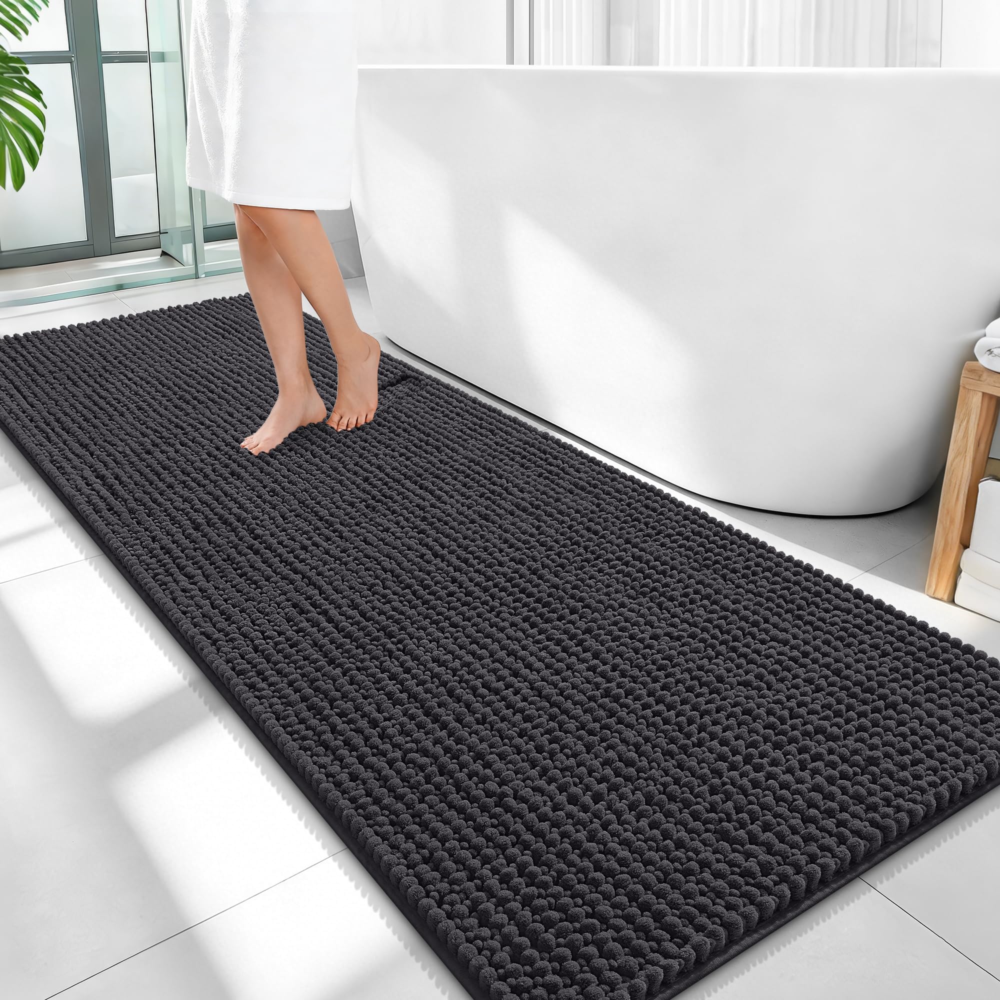 OLANLY Thick Bathroom Rugs 30x20, Extra Soft Absorbent Chenille Bath Rugs, Rubber Backing, Machine Wash Dry, Bath Mats for Bathroom Floor, Tub and Shower, Home Decor Accessories, Grey