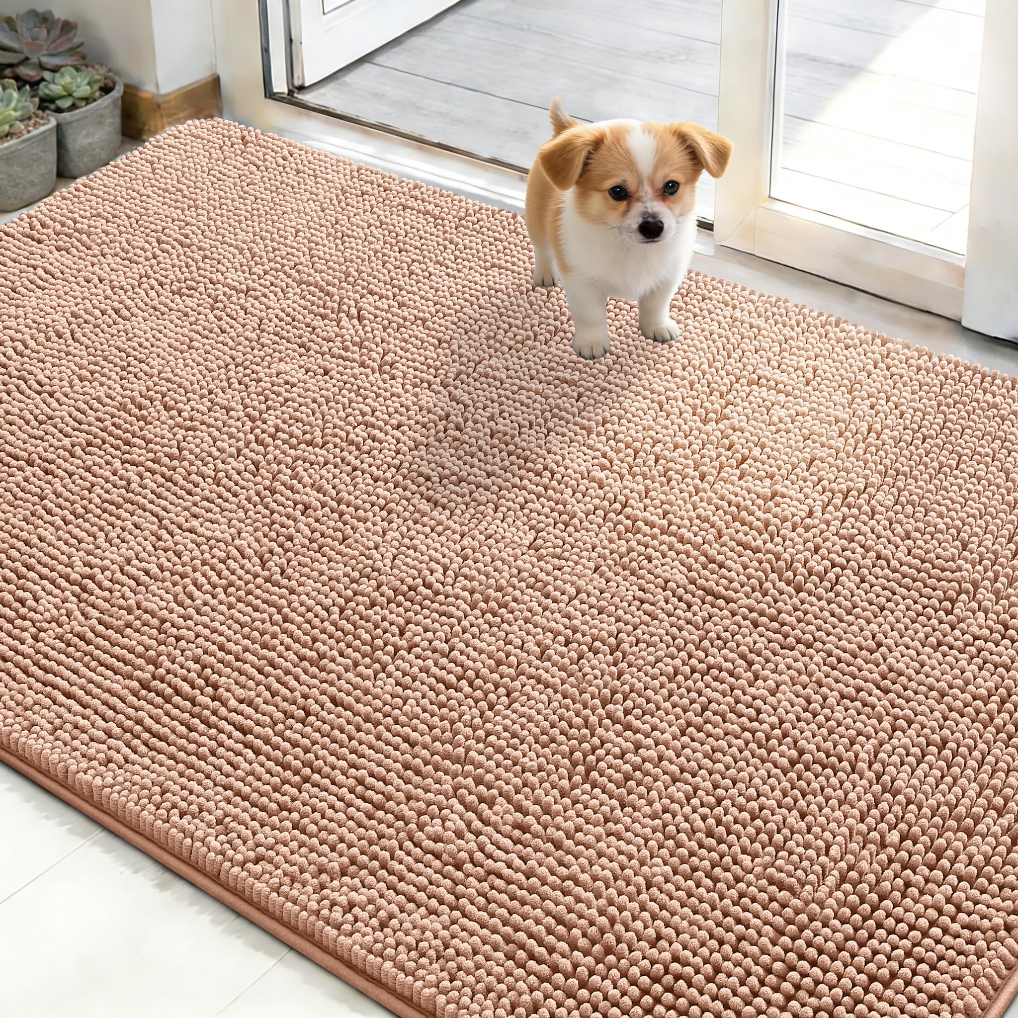 OLANLY Dog Door Mat for Muddy Paws 30x20, Absorbs Moisture and Dirt, Absorbent Non-Slip Washable Doormat, Quick Dry Chenille Mud Mat for Dogs, Entry Indoor Entryway Carpet for Inside Floor, Grey