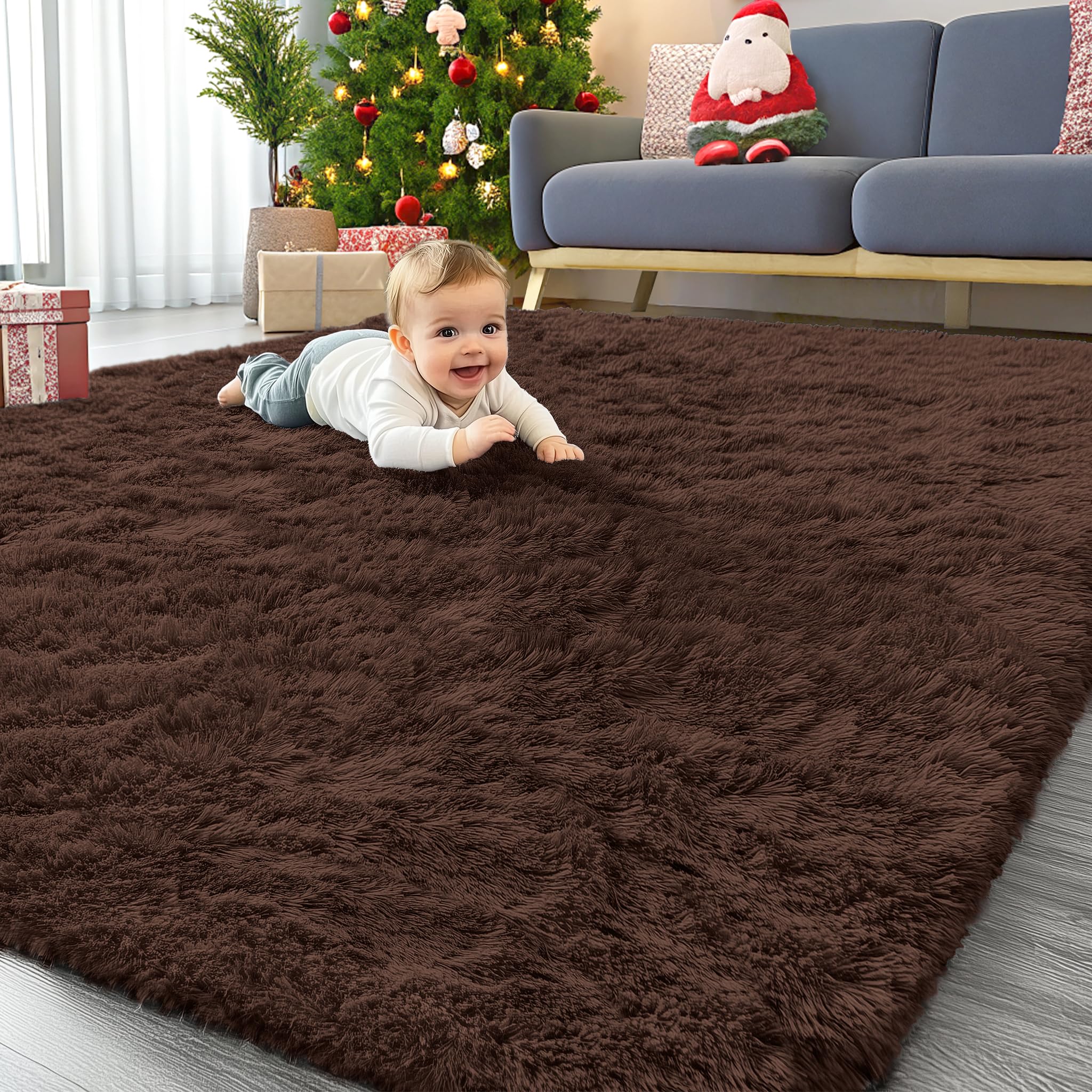 OLANLY Area Rugs for Living Room Bedroom, Machine Washable 4x5.9 ft Soft Fluffy Shaggy Bedside Rug, Indoor Floor Carpet for Kids Girls and Boys, Dorms, Nursery Rooms, Home Decor Aesthetic, Grey