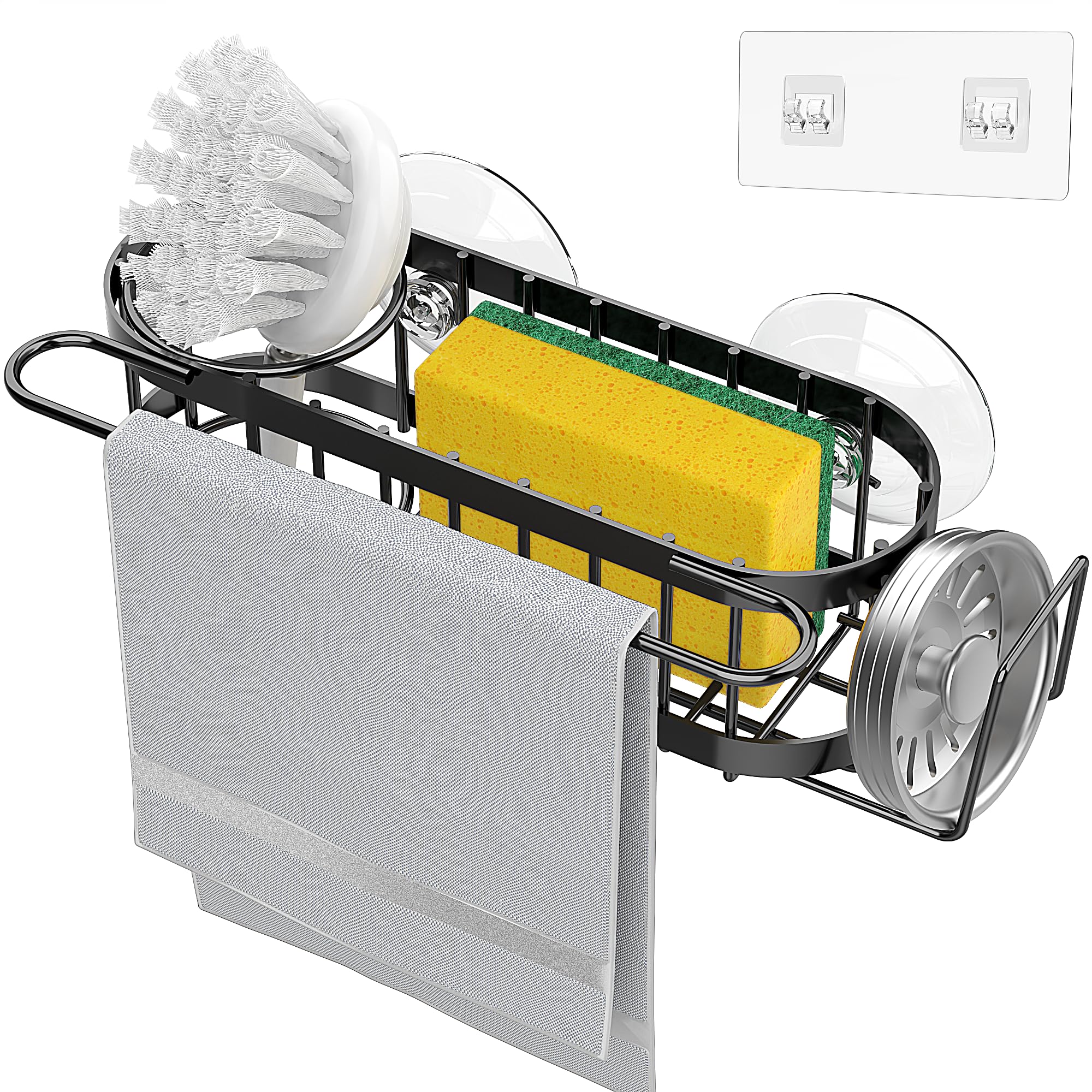 Cisily Organizador de Fregadero de Cocina con Soporte para Esponja en el Fregadero, Organizador de Fregadero de Cocina de Acero Inoxidable, Soporte para Cepillo, Percha para Paños de Platos, Soporte