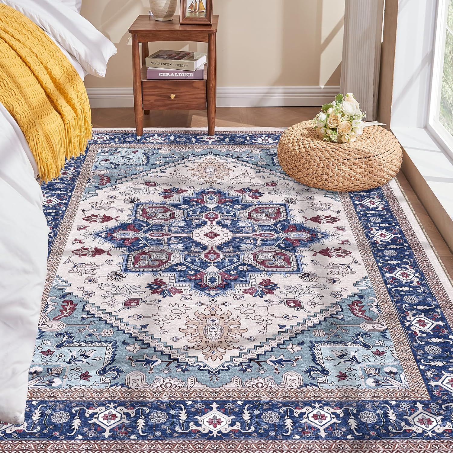 OPPODREAM Soft Area Rugs 5x7, 5x7 Washable Rug with Non Slip Backing, 5 x 7 Faux Cashmere Low-Pile Carpet, Brown