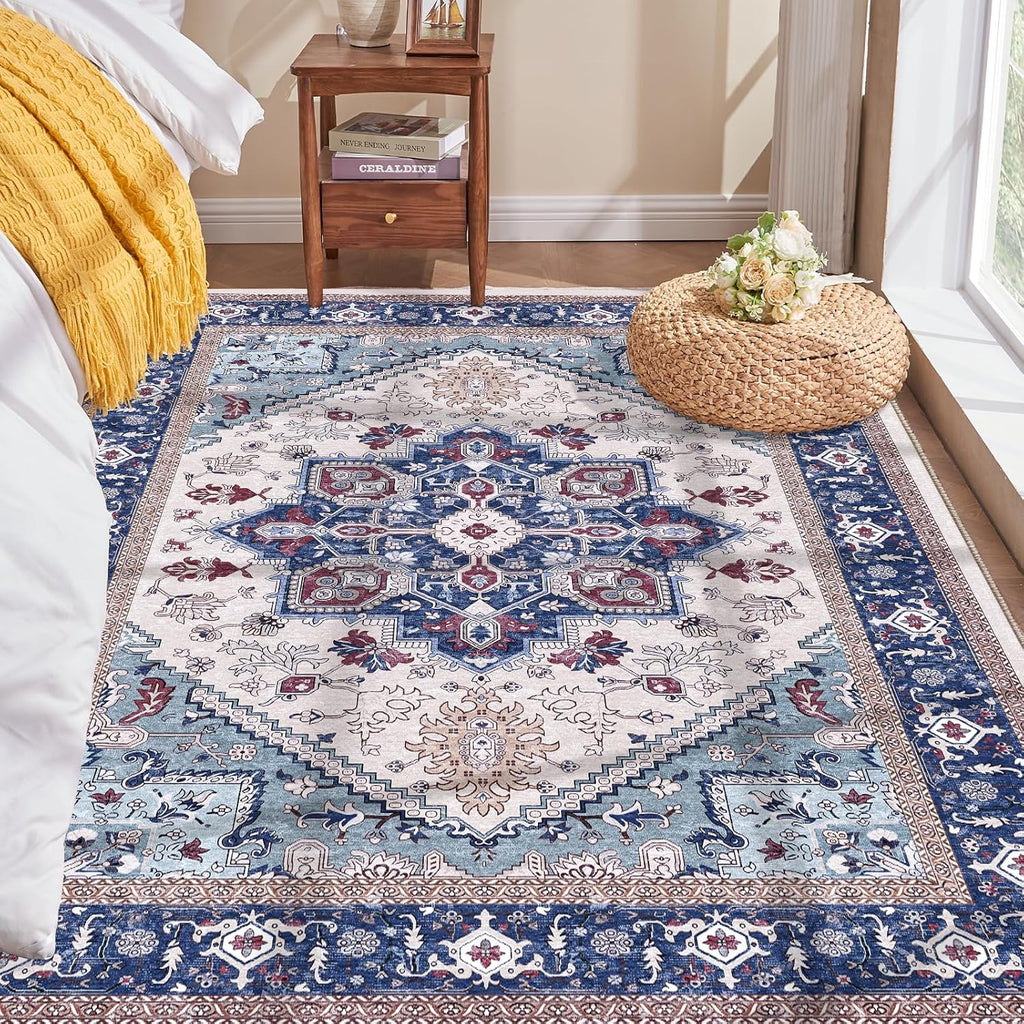 OPPODREAM Soft Area Rugs 5x7, 5x7 Washable Rug with Non Slip Backing, 5 x 7 Faux Cashmere Low-Pile Carpet, Brown