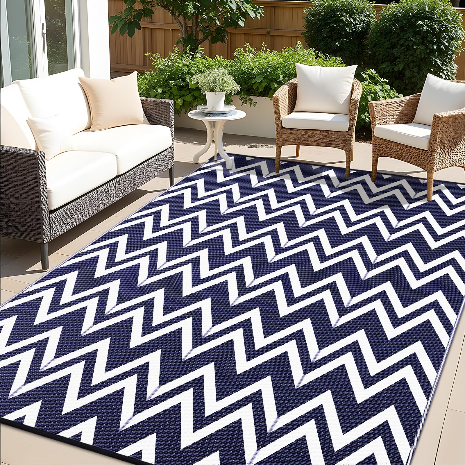 OLANLY Waterproof Outdoor Rug 5x8 ft, Outdoor Plastic Straw Rug for Camping, RV Mat Outside, Indoor Outdoor Carpet for Porch, Deck, Backyard, Balcony, Picnic, Black & White