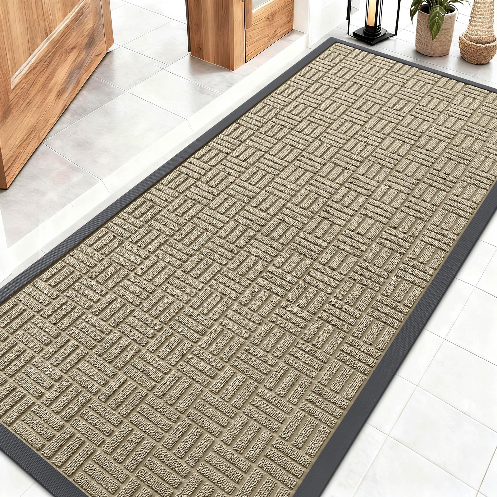 OLANLY Front Door Mat Outside Entrance 29.5x17, Absorbent, Heavy Duty Sturdy Natural Rubber Doormat Indoor Outdoor, Stain and Fade Resistant, Non-Slip Backing Low Profile Floor Mat for Entryway, Grey