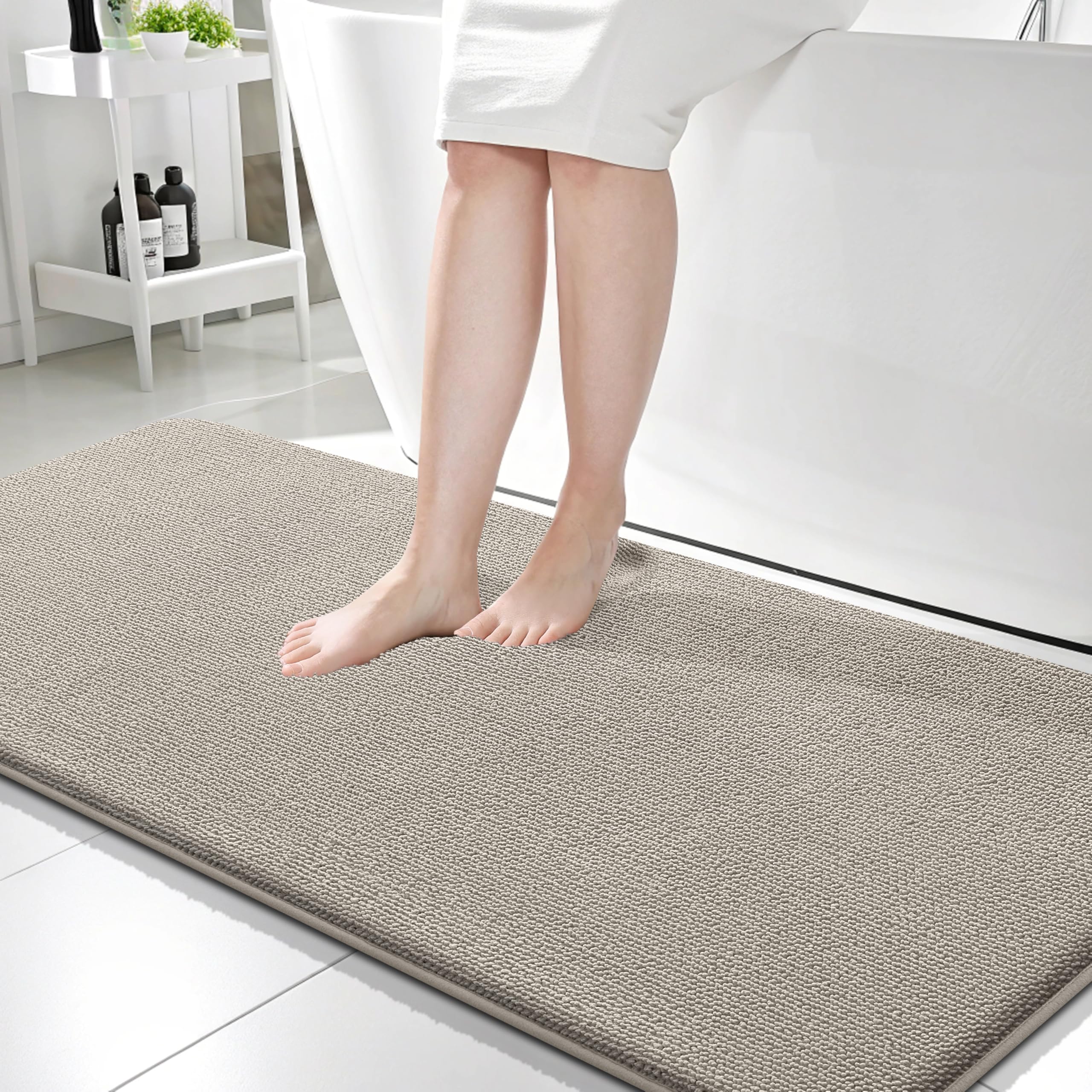 OLANLY Thick Memory Foam Bath Mat Rug 30x20, Extra Soft Absorbent Bathroom Rugs, Quick Dry Bath Mats, Non-Slip, Machine Washable Carpet for Bathroom, Tub and Shower, Home Decor Accessories, Grey