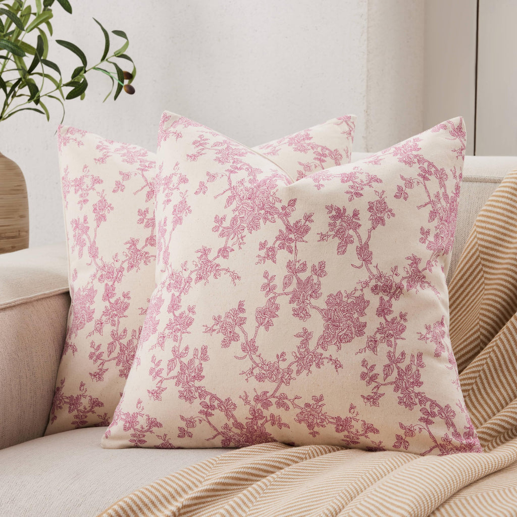 100% Cotton French Pastoral Throw Pillow Covers Set of 2, 18x18 Inch Blue Farmhouse Decorative Cushion Covers for Sofa Bed Living Room Home Decor