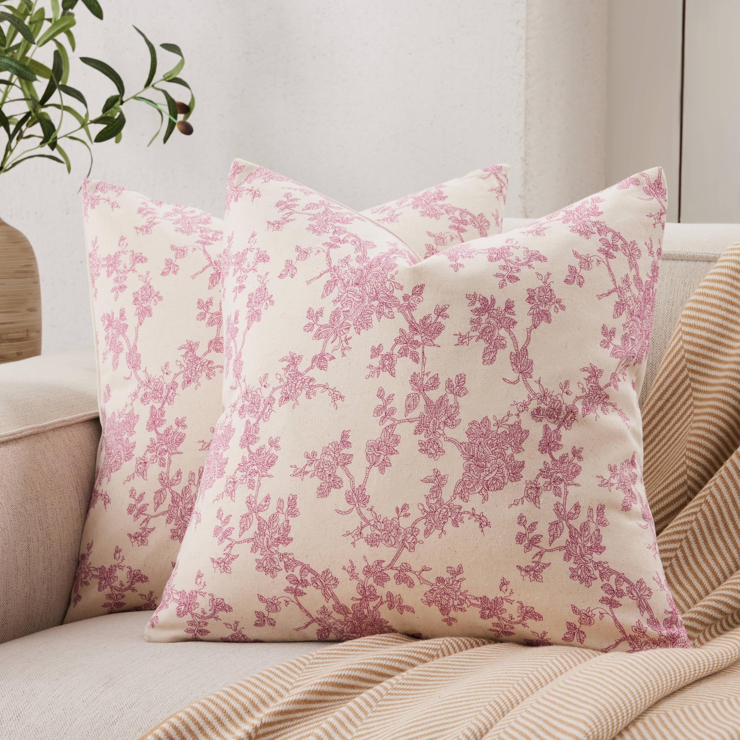100% Cotton French Pastoral Throw Pillow Covers Set of 2, 18x18 Inch Blue Farmhouse Decorative Cushion Covers for Sofa Bed Living Room Home Decor