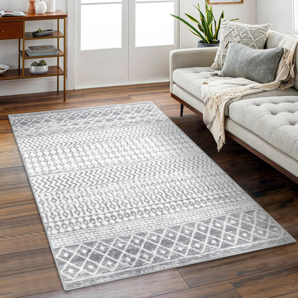 Moroccan Washable Rugs, 2x3 Light Grey Rug Non-Slip Small Distressed Entryway Rugs, Soft Low-Pile Bedroom Rug Indoor Doormat Carpet for Entryway Kitchen Bathroom