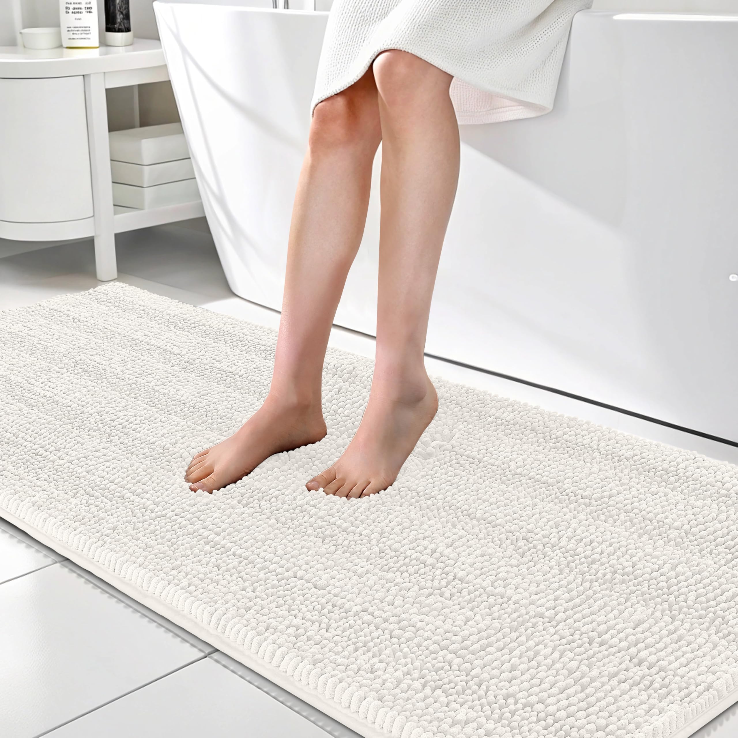OLANLY Thick Bathroom Rugs 30x20, Extra Soft Absorbent Chenille Striped Bath Rugs, Rubber Backing, Machine Wash Dry, Bath Mats for Bathroom Floor, Tub and Shower, Home Decor Accessories, Grey