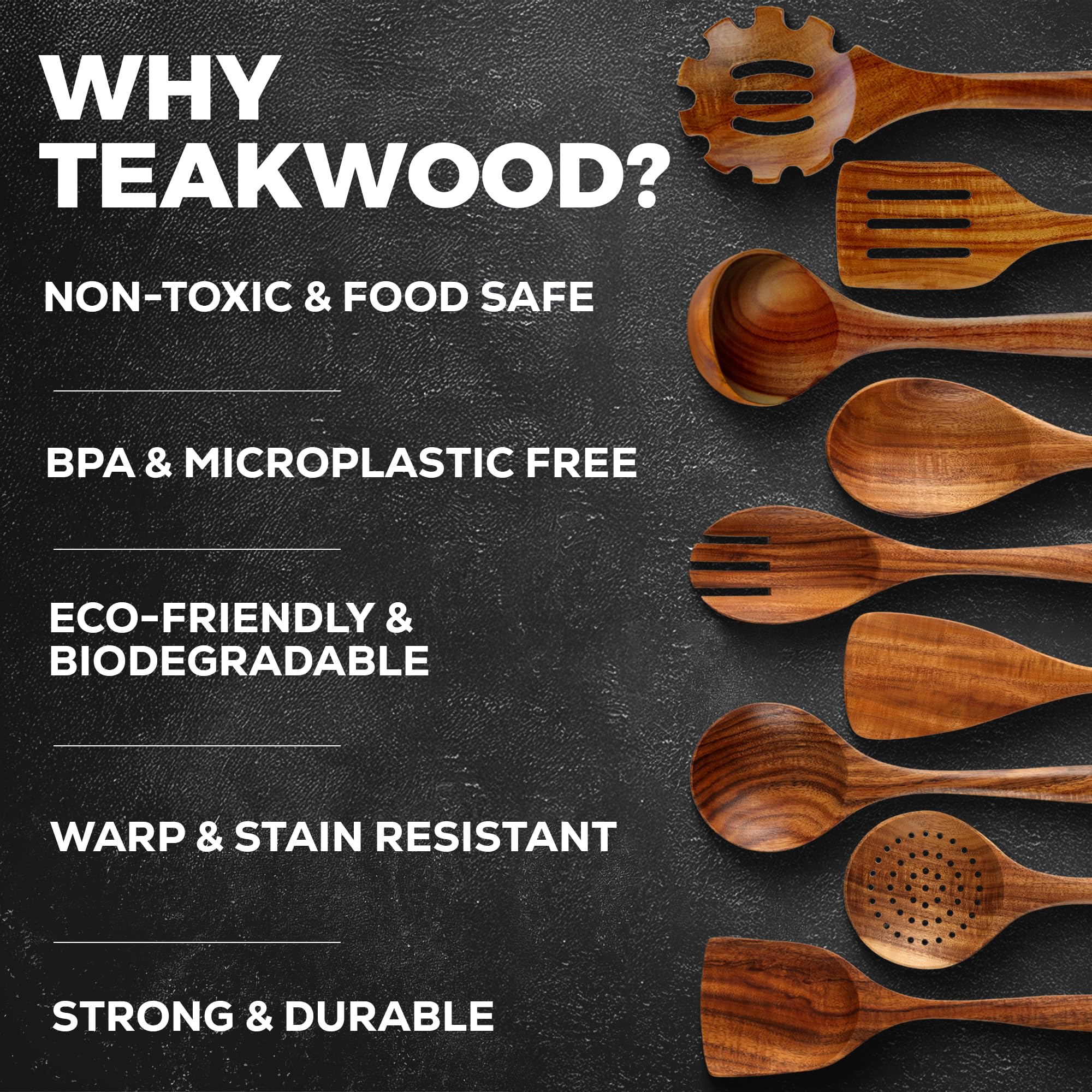 Zulay Kitchen 6 Piece Wooden Spoons for Cooking – Natural Teak Wooden Utensil Set, Easy to Clean, Durable, Smooth with Comfort Grip - Non Toxic Wooden Cooking Utensil Sets