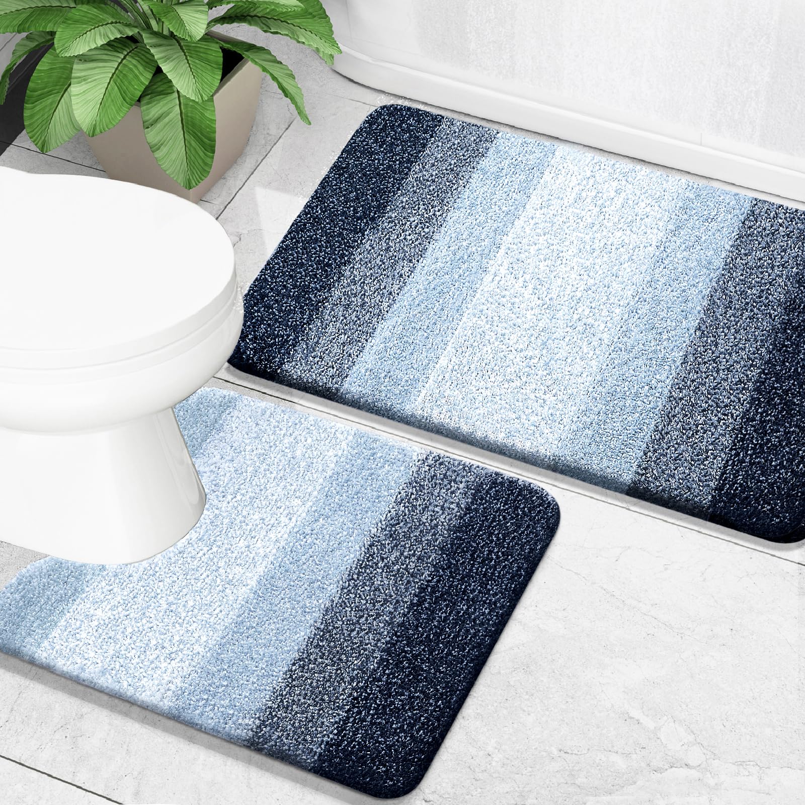 OLANLY Bathroom Rug Set 2 Piece, Soft Absorbent Microfiber Bath Mats and U-Shaped Contour Toilet Rug, Non-Slip, Machine Wash Dry, Plush Shaggy Bath Mats for Bathroom (24"x16"+24"x20", Grey)