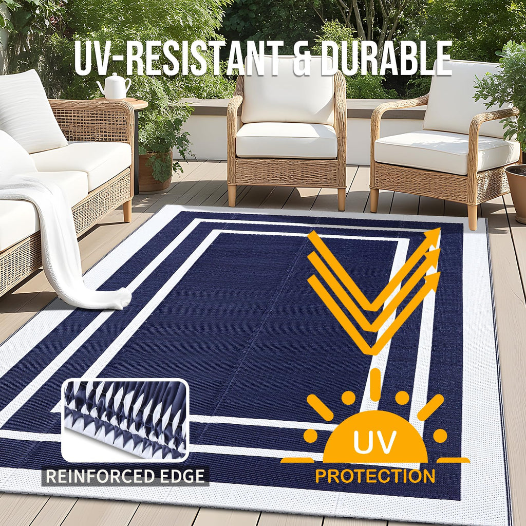 OLANLY Outdoor Rug 5x8 ft Waterproof, Reversible Outdoor Plastic Straw Rug, RV Mat, Indoor Outdoor Carpet Clearance for Patio, Camping, Balcony, Deck, Backyard, Grey & White