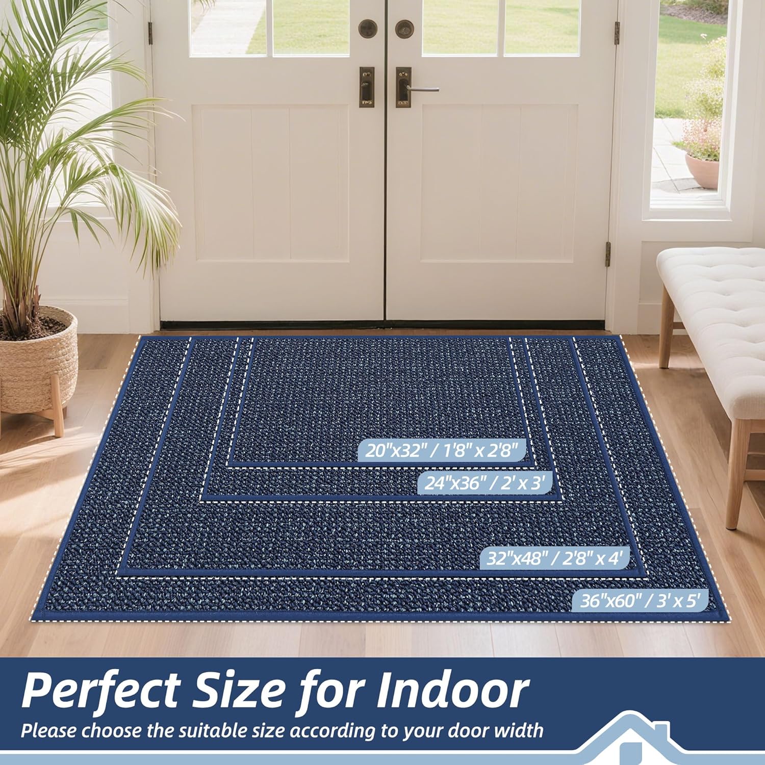 BEQHAUSE Dirt Trapper Door Mat 20" x 32", Non-Slip Washable Doormats Entrance Mat, Dirt Resistant and Absorbent Welcome Mat, Low Profile Floor Mats for Front Back Door and Entryway, Charcoal