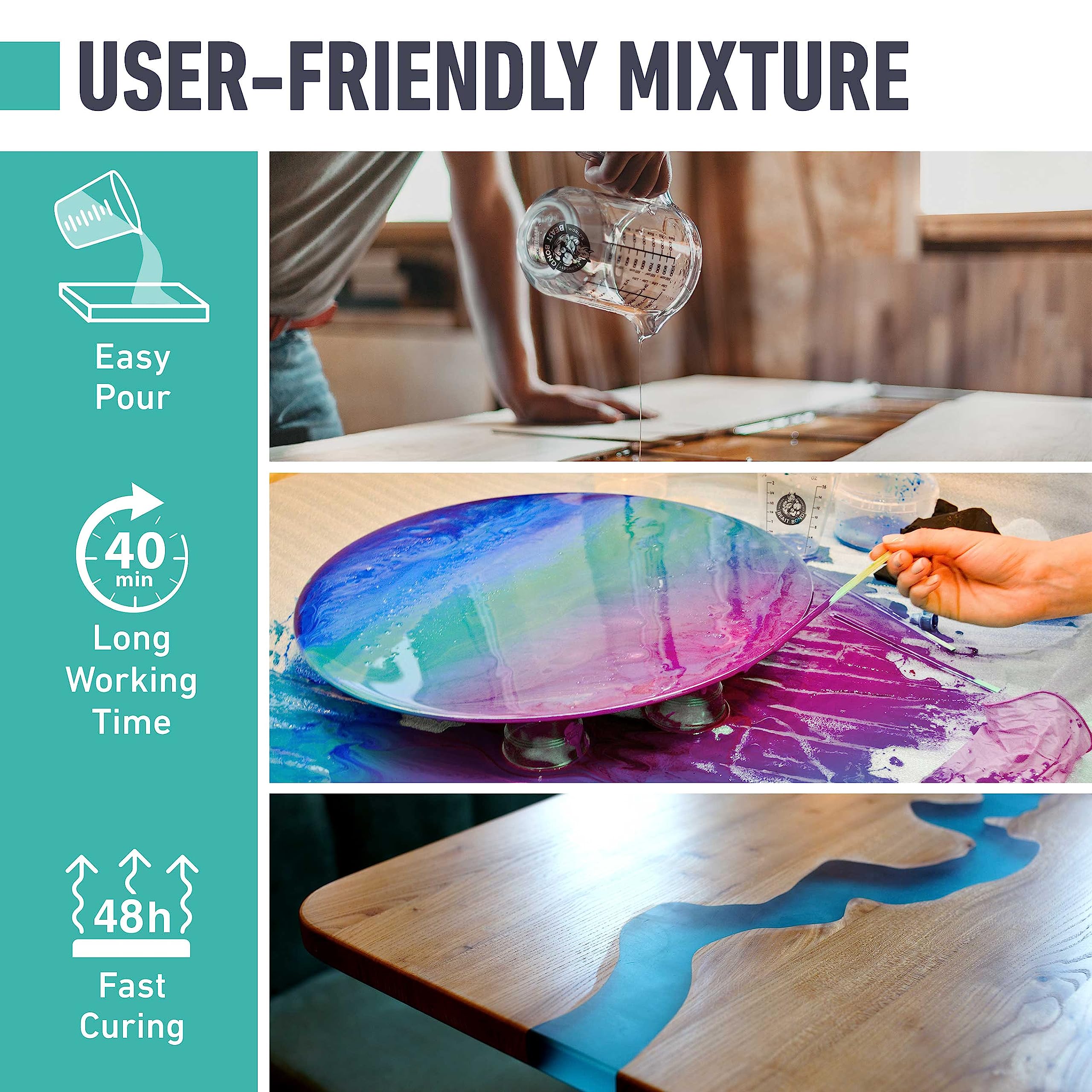 Crystal Clear Epoxy Resin Kit 32oz, Self-Leveling, Ultra-Glossy, Bubble Free, UV & Moisture Resistant Resin Kit for Art, Jewelry, Tabletops, Wood Finishes, Marine, Easy 1:1 Mix, DIY Crafts