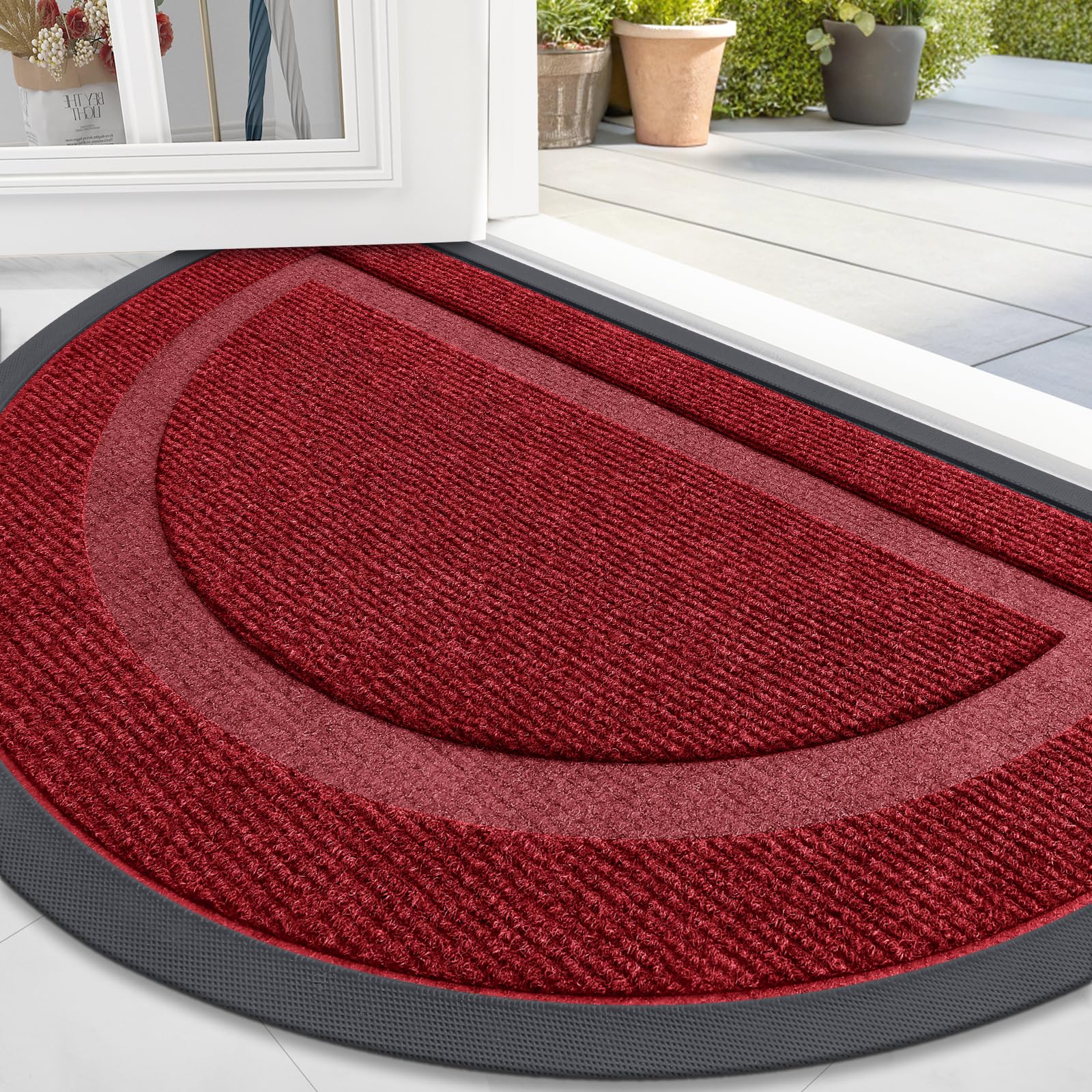 OLANLY Front Door Mat Indoor Outdoor Entrance, Waterproof All-Season, All-Weather Doormat, Sturdy Natural Rubber, Fade Resistant, Low Profile, Easy Clean Patio Porch Entryway Mat, 29.5x17, Black
