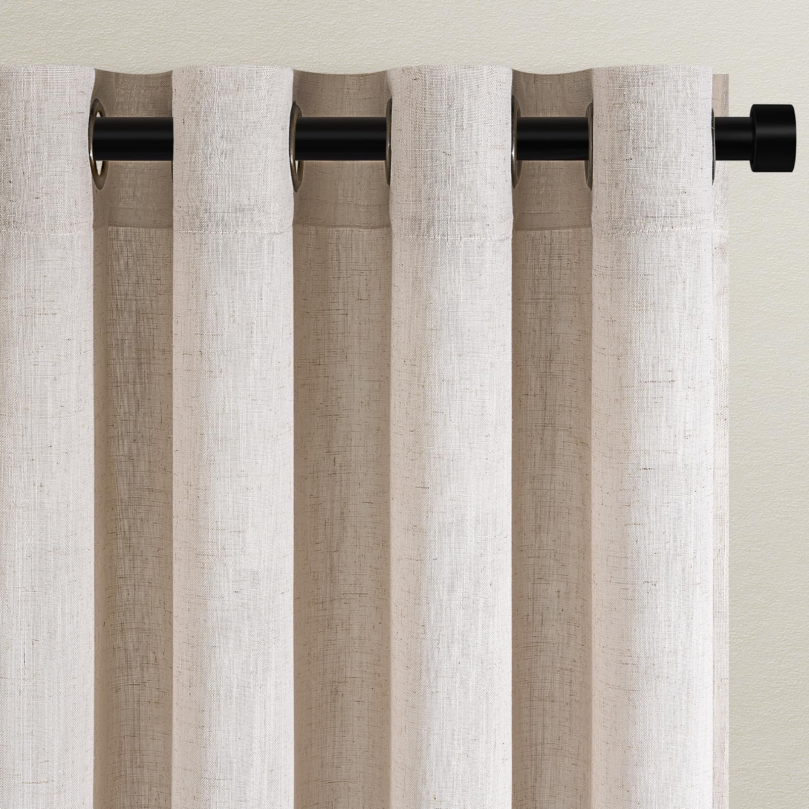 Topfinel Linen Sheer Curtains 96 Inches Long for Living Room 2 Panel Set Cream Ivory Light Filtering Pleat Drapes with Grommet Natural Boho Farmhouse 96 Inch Curtain Drapes for Bedroom Window 52"x96"