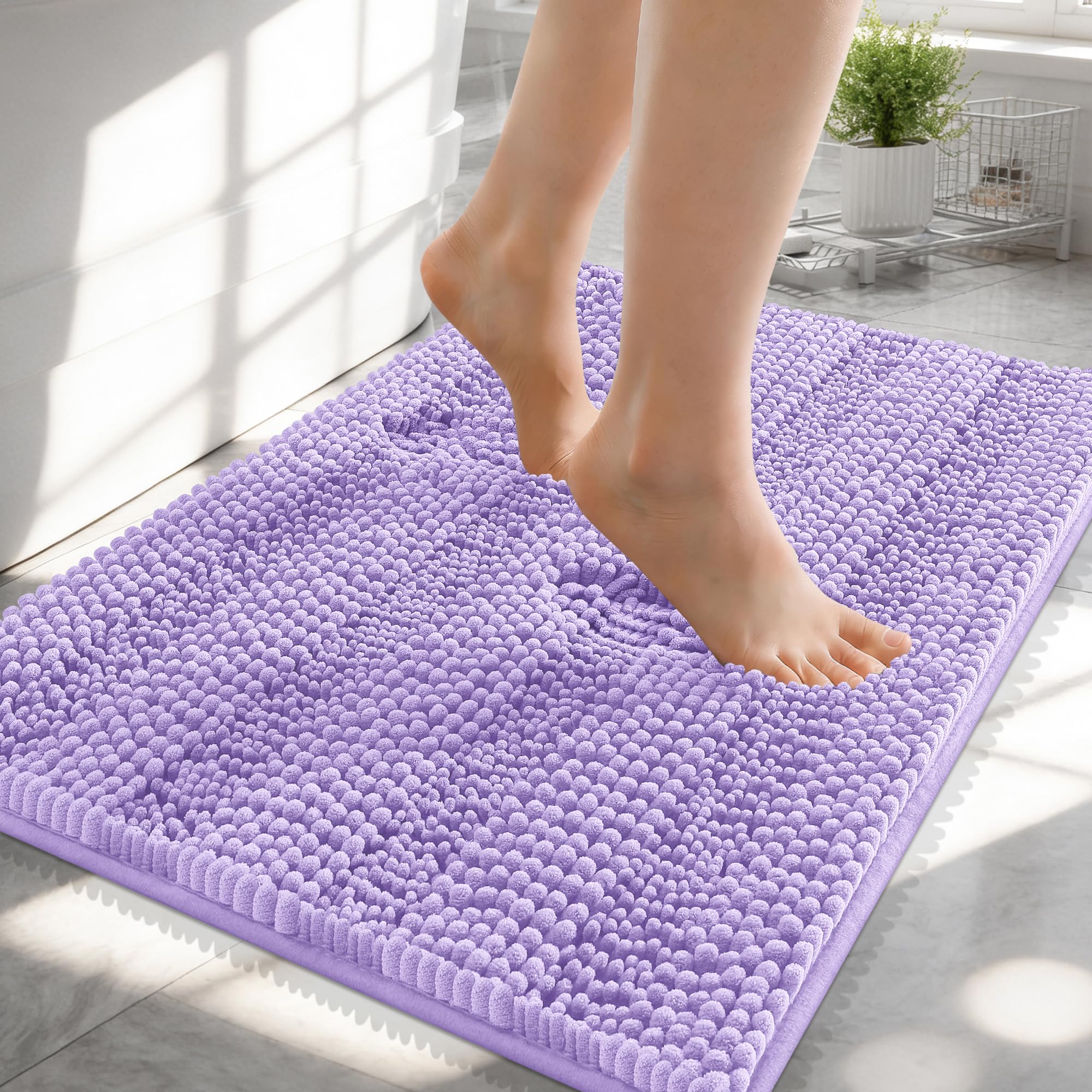 OLANLY Thick Bathroom Rugs 30x20, Extra Soft Absorbent Chenille Striped Bath Rugs, Rubber Backing, Machine Wash Dry, Bath Mats for Bathroom Floor, Tub and Shower, Home Decor Accessories, Grey
