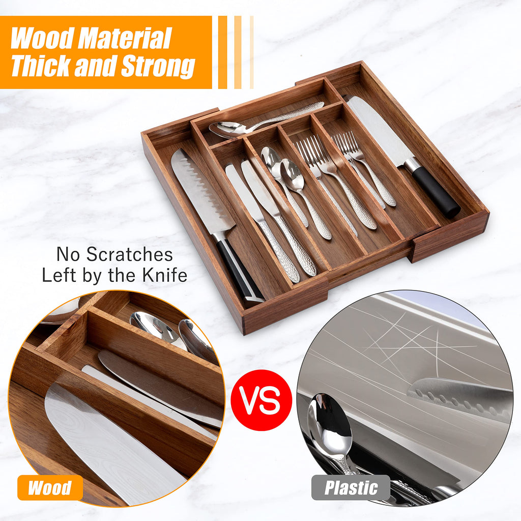 Bellsal Silverware Organizer Kitchen Drawer Organizer Expandable Bamboo Utensil Holder Cutlery Tray for Kitchen Utensil and Flatware Bedroom Office