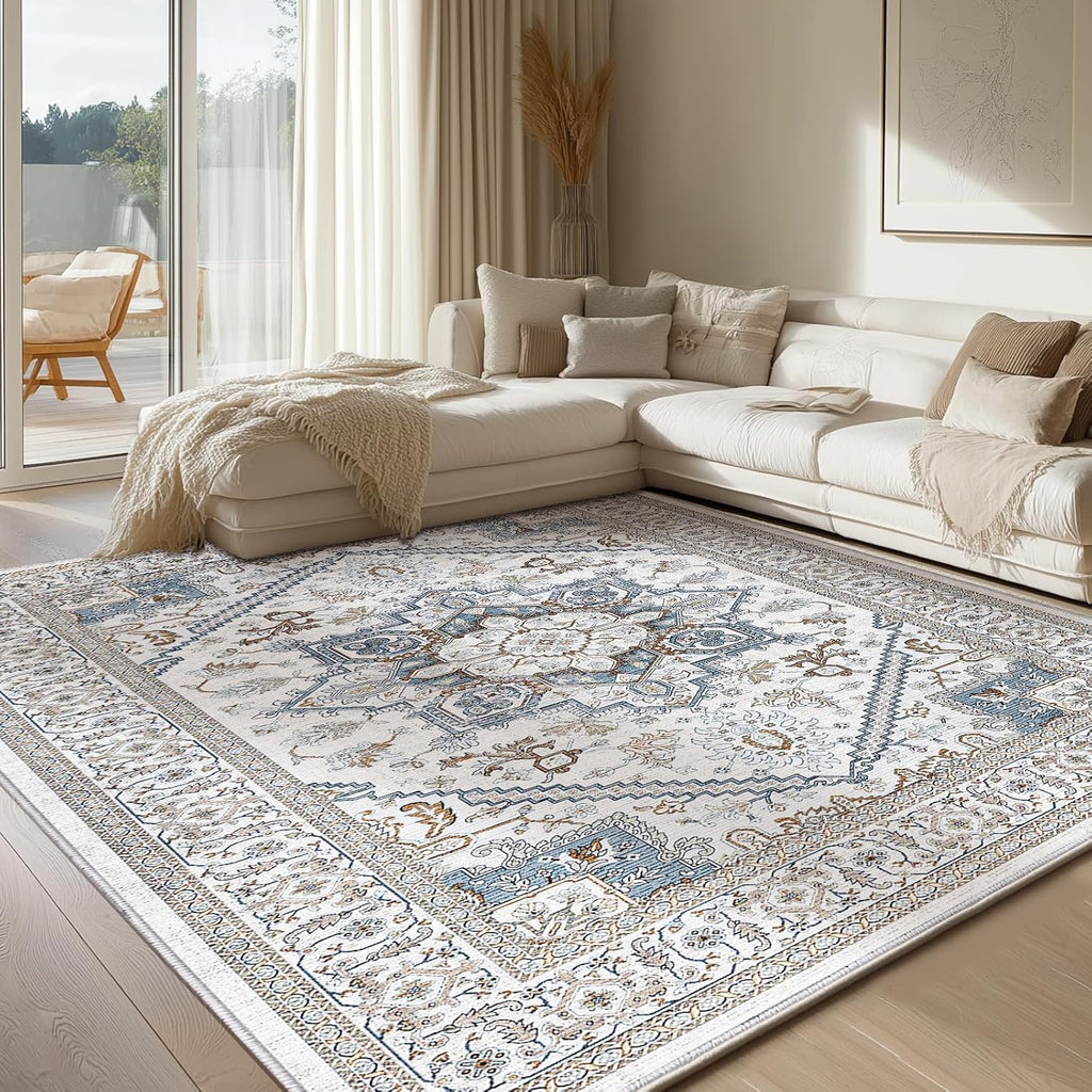 OPPODREAM Soft Area Rugs 5x7, 5x7 Washable Rug with Non Slip Backing, 5 x 7 Faux Cashmere Low-Pile Carpet, Brown