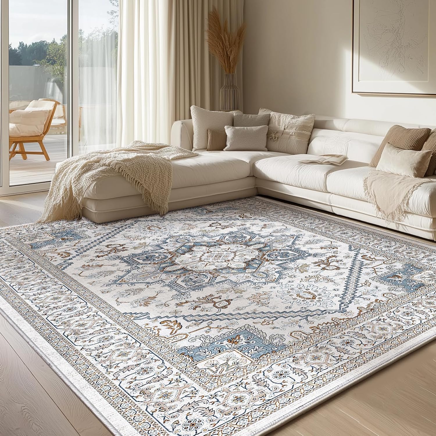 OPPODREAM Soft Area Rugs 5x7, 5x7 Washable Rug with Non Slip Backing, 5 x 7 Faux Cashmere Low-Pile Carpet, Brown