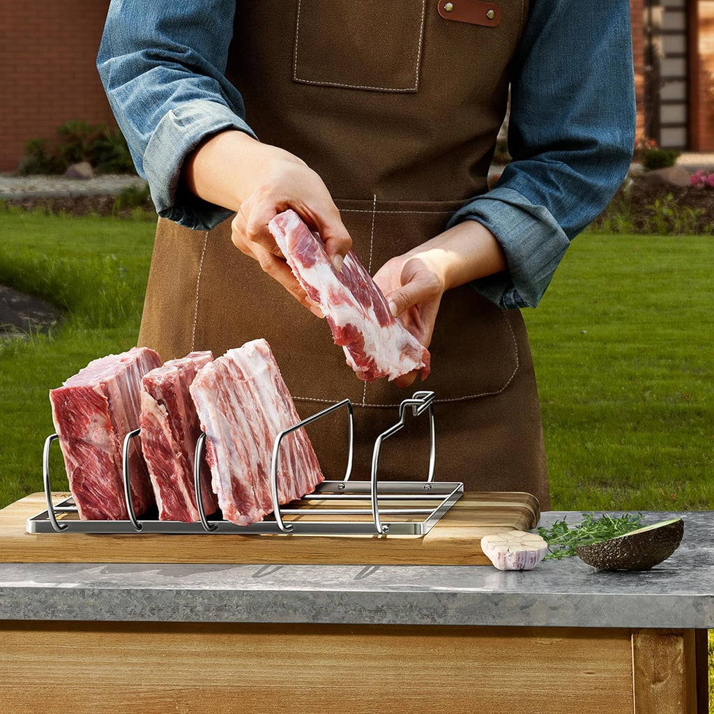 SHIZZO Rib Rack for Smoking & Grilling, Holds up to 4 Full Racks of Ribs, Foldable Design, Fits Large Gas Smoker or Charcoal Grill, Perfect BBQ Accessory, Smoker Accessories, Gifts for Men, Father