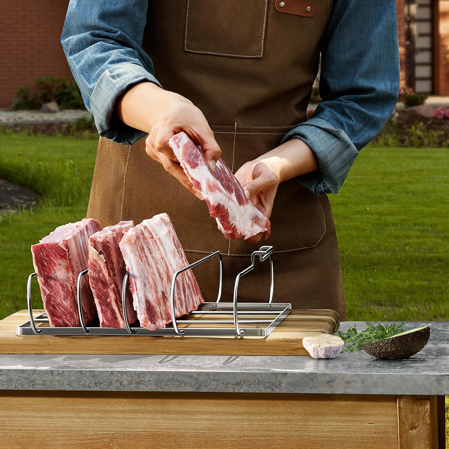 SHIZZO Rib Rack for Smoking & Grilling, Holds up to 4 Full Racks of Ribs, Foldable Design, Fits Large Gas Smoker or Charcoal Grill, Perfect BBQ Accessory, Smoker Accessories, Gifts for Men, Father