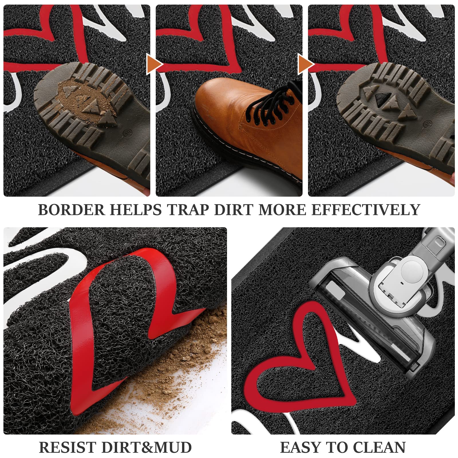 Door Mat (30"x17.5",Black), Welcome Mat Low Profile Front Doormat Floor Mat Non Slip Rugs for Entryway, Patio, High Traffic Areas