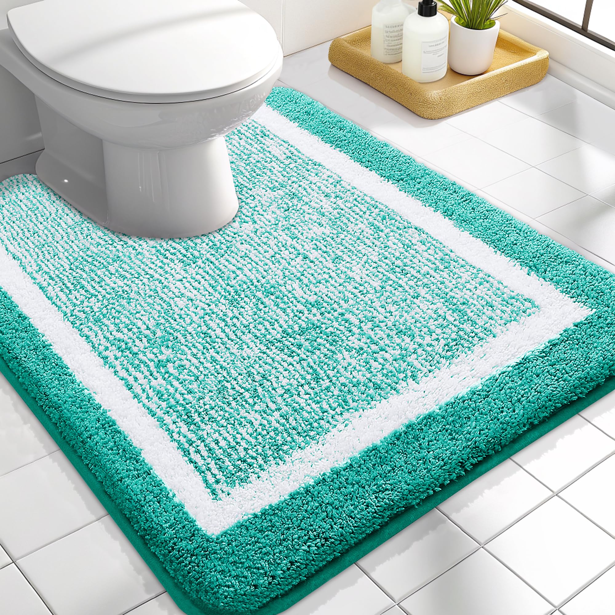 OLANLY Small Bathroom Rugs 24x16, Extra Soft and Absorbent Microfiber Bath Rugs, Non-Slip, Machine Washable, Quick Dry Shaggy Bath Carpet, Bath Mats for Bathroom Floor, Tub, Shower, Grey