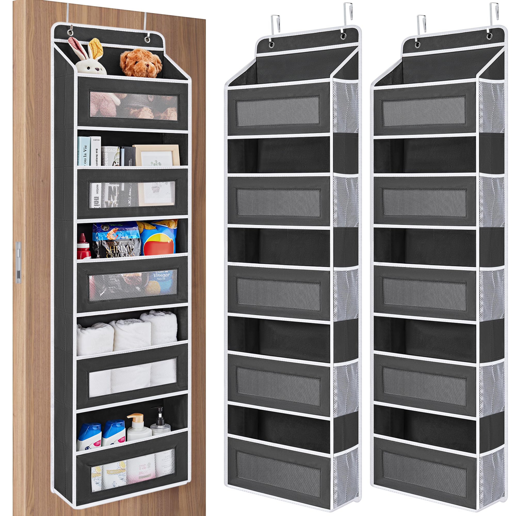 JARLINK Over The Door Organizer Storage, 5 Shelf Hanging Door Organizer with 5 Large Capacity Pockets, Anti Tilt 44 lb Load Behind Door Storage for Bedroom, Bathroom, Pantry, Nursery, (Grey)