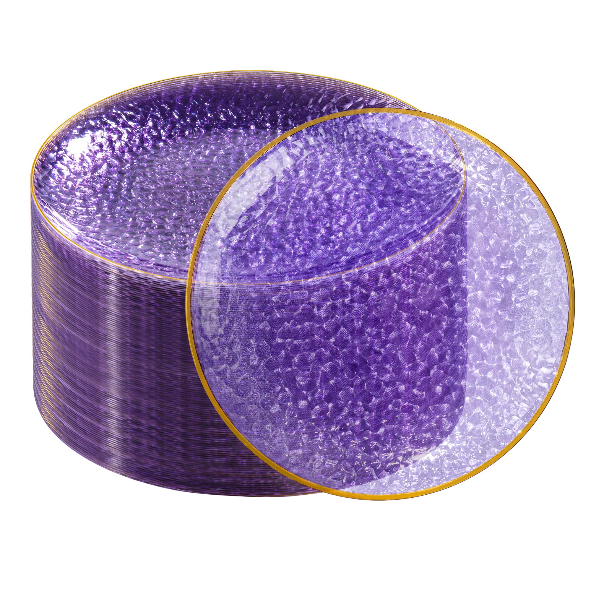 DaYammi 100 Pcs Clear Gold Plastic Plates, Hammered Party Plate, Fancy Plastic Plates Disposable Clear Disposable Dessert Platos, 7 Inch Heavy duty Plastic Dessert Platos for Party & Wedding