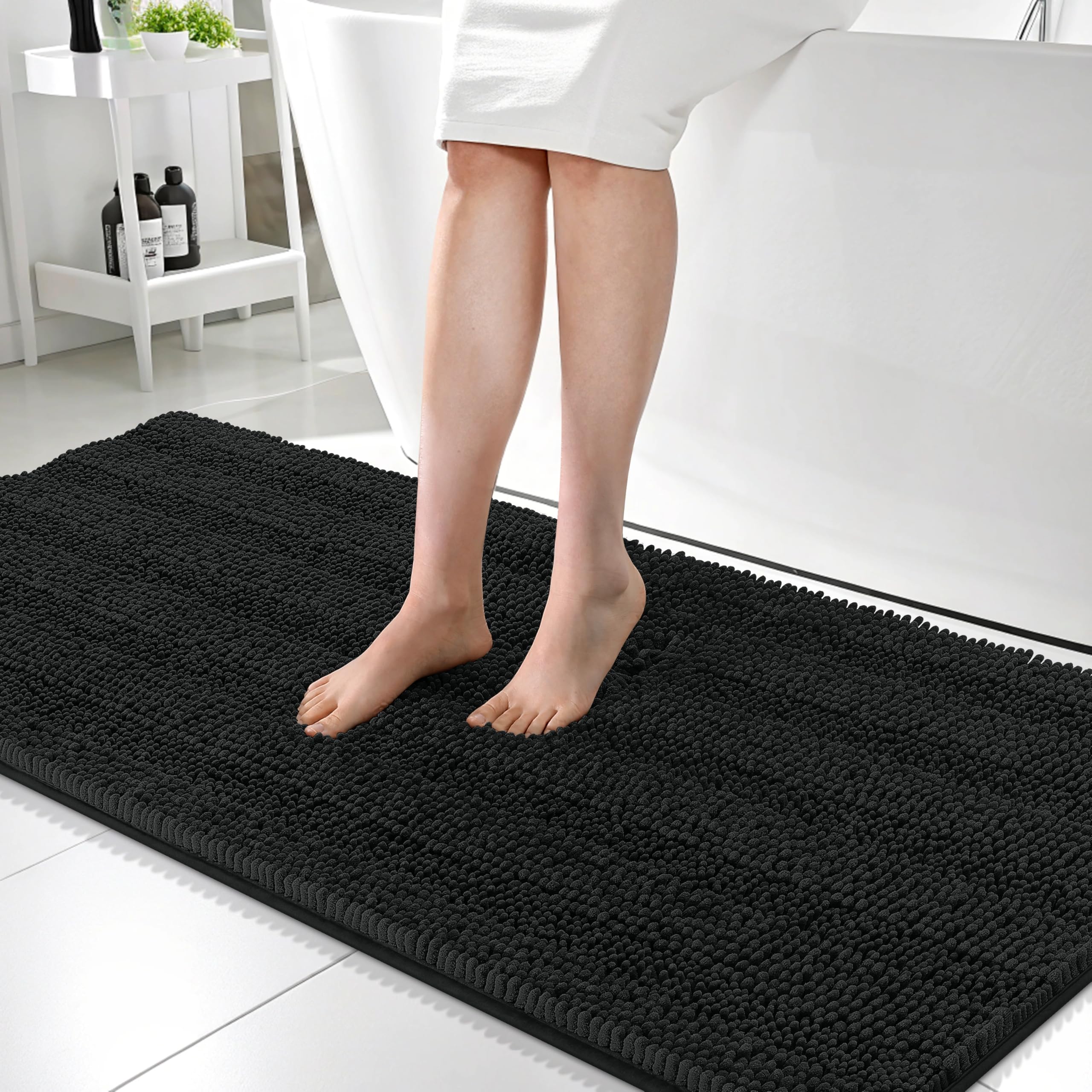 OLANLY Thick Bathroom Rugs 30x20, Extra Soft Absorbent Chenille Striped Bath Rugs, Rubber Backing, Machine Wash Dry, Bath Mats for Bathroom Floor, Tub and Shower, Home Decor Accessories, Grey