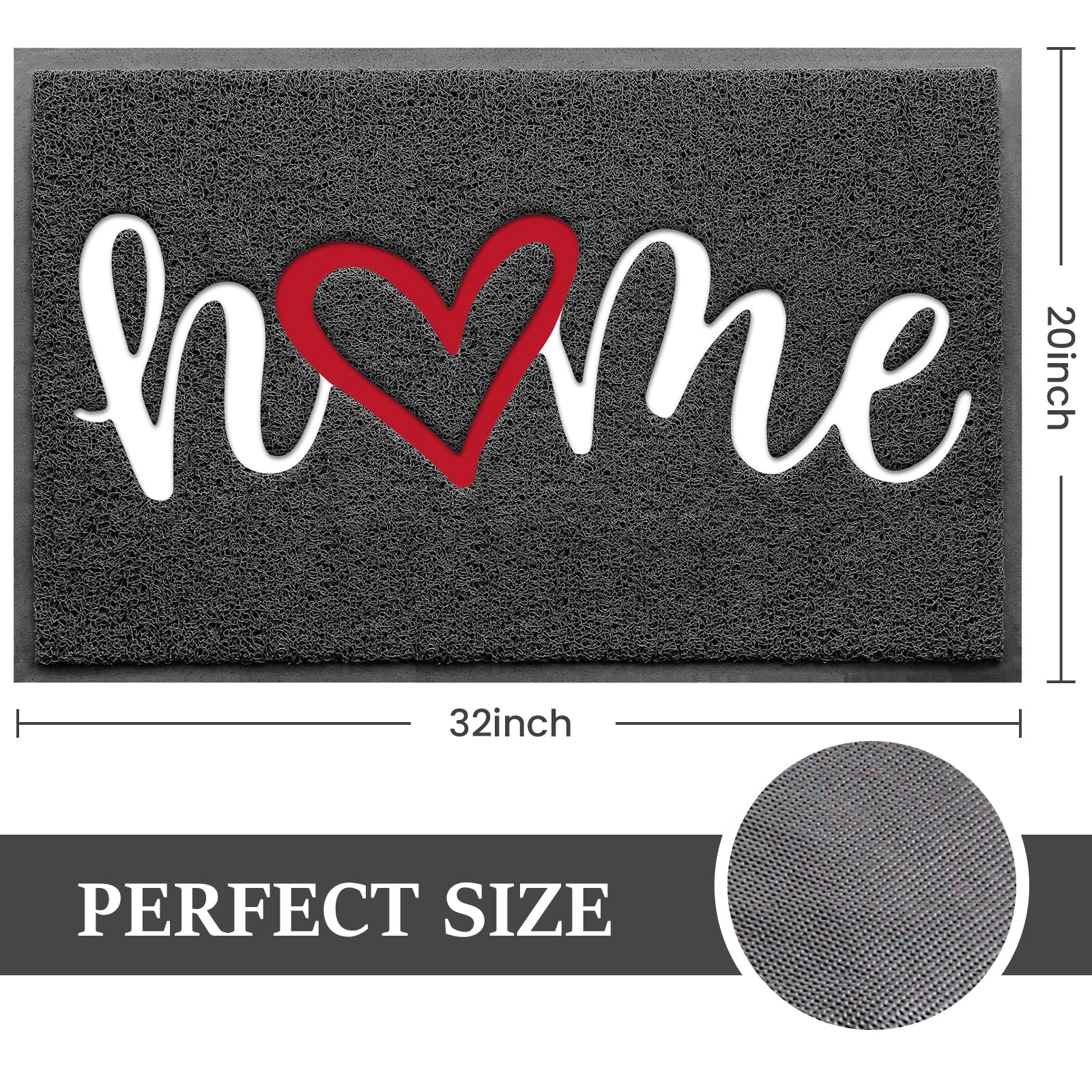Door Mat (30"x17.5",Black), Welcome Mat Low Profile Front Doormat Floor Mat Non Slip Rugs for Entryway, Patio, High Traffic Areas