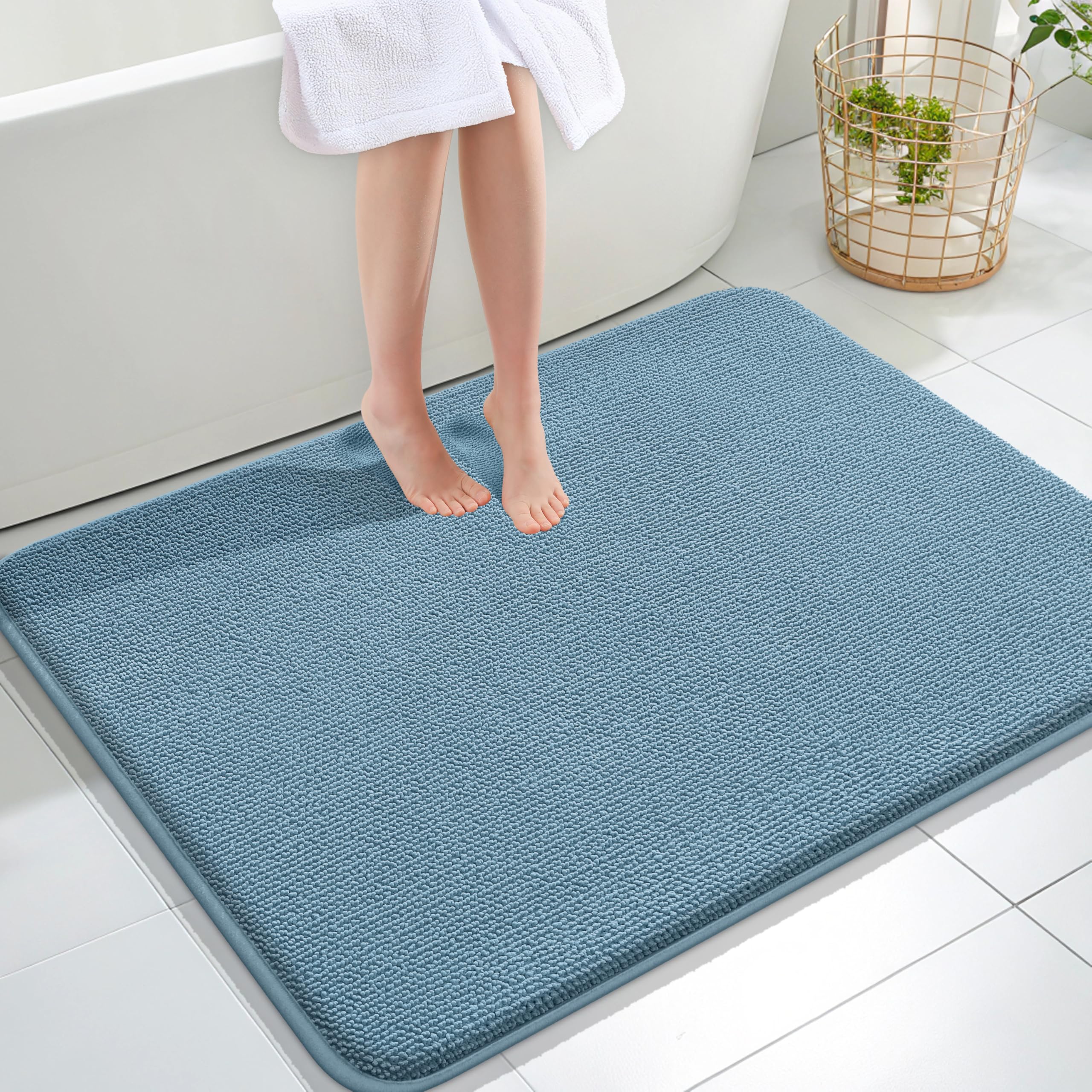 OLANLY Thick Memory Foam Bath Mat Rug 30x20, Extra Soft Absorbent Bathroom Rugs, Quick Dry Bath Mats, Non-Slip, Machine Washable Carpet for Bathroom, Tub and Shower, Home Decor Accessories, Grey