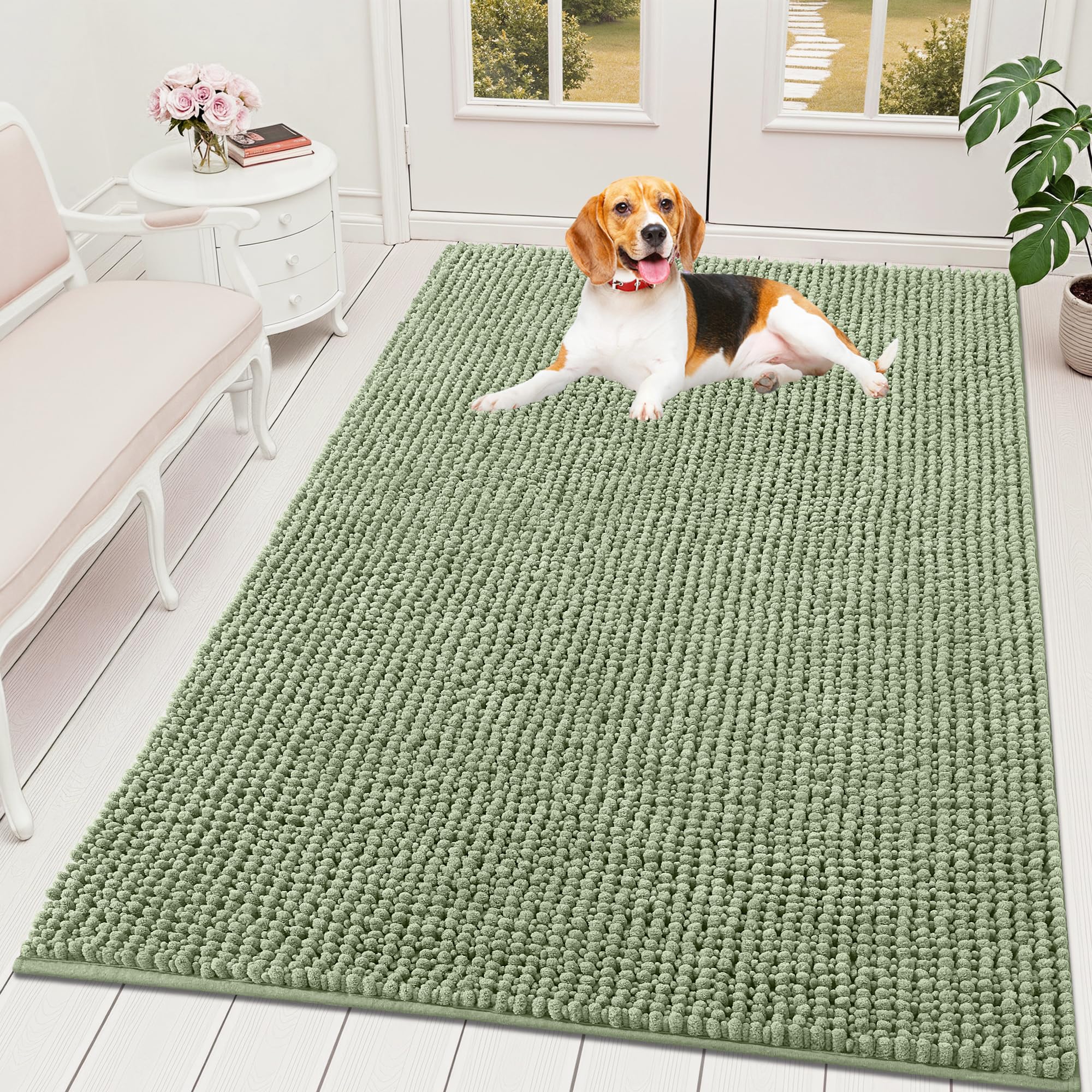 OLANLY Dog Door Mat for Muddy Paws 30x20, Ultra Absorbent Chenille Mud Doormat, Non-Slip Washable and Dirt Trapping Doormat for Indoor Entryway, Quick-Dry Indoor Pet Bed Mats for Dogs, Grey