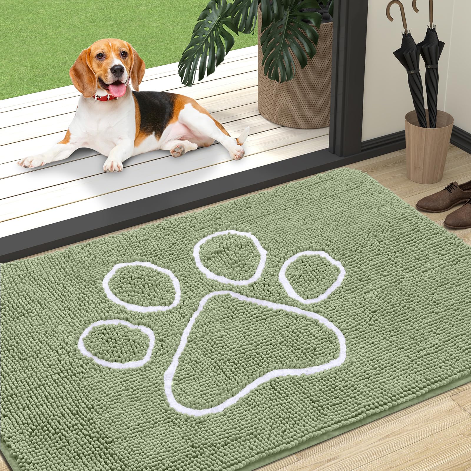 OLANLY Dog Door Mat for Muddy Paws 30x20, Absorbs Moisture and Dirt, Absorbent Non-Slip Washable Doormat, Quick Dry Chenille Mud Mat for Dogs, Entry Indoor Entryway Carpet for Inside Floor, Grey